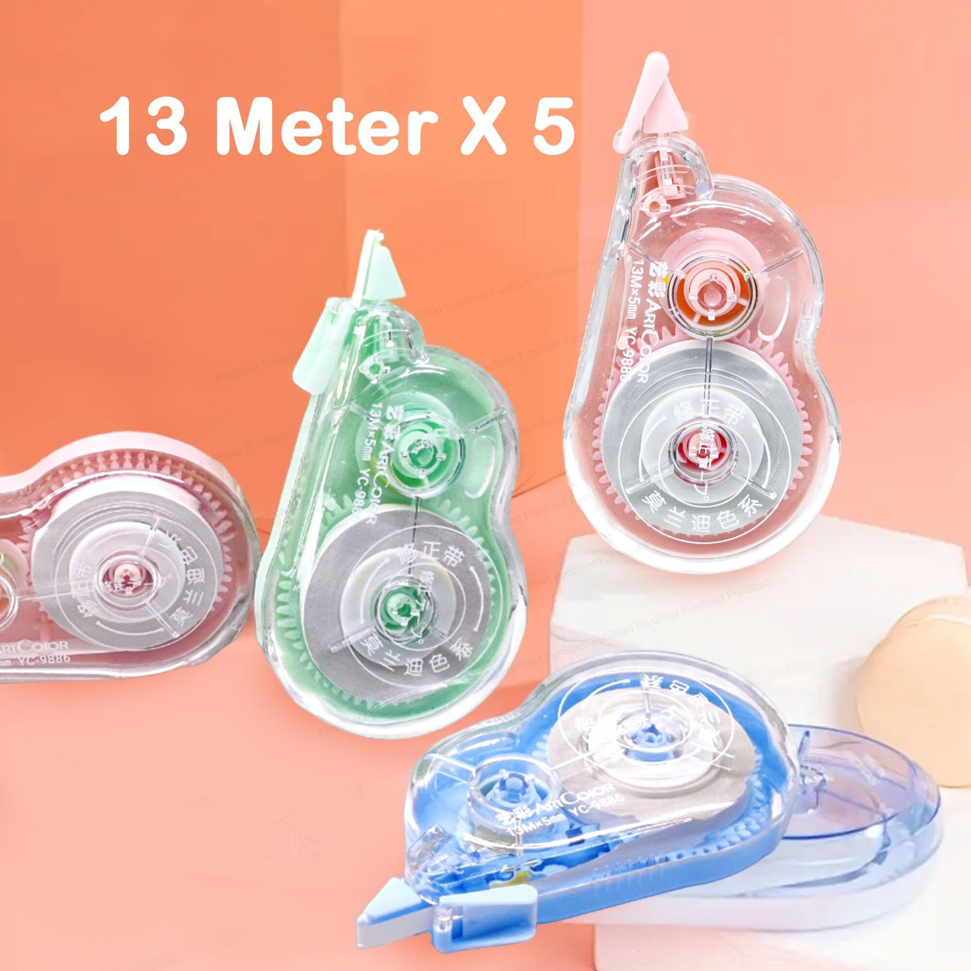 Funblast Correction Tape - Pack Of 3 Pcs Correction Tape 13 Meter X 5 Mm For Journal, Correction Pen, Whitener For Correction, Stationery Items For School & Office, Correction Pen Tape (Multicolor)
