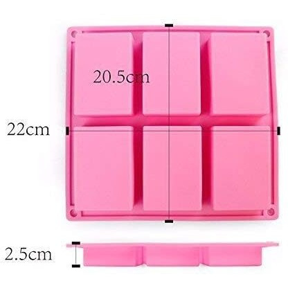 Ishwanku 6 Cavity Rectangle Silicone Molds For Soap Making, Loaf Muffin Baking Pans, Chocolate Cheese Cake Making Trays, Nonstick Sharp Edges Soap Making Silicone Mould, Multicolor