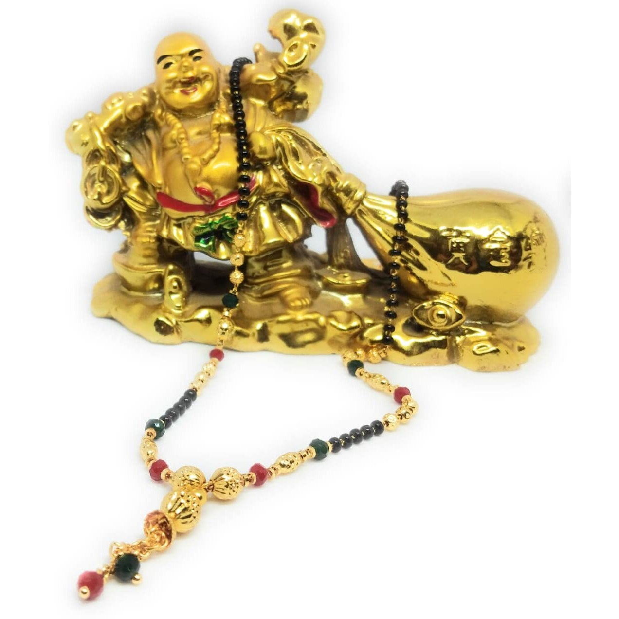Gold Plated Mangalsutra18 Inch Crystal Chain Handmade Original Gemstones