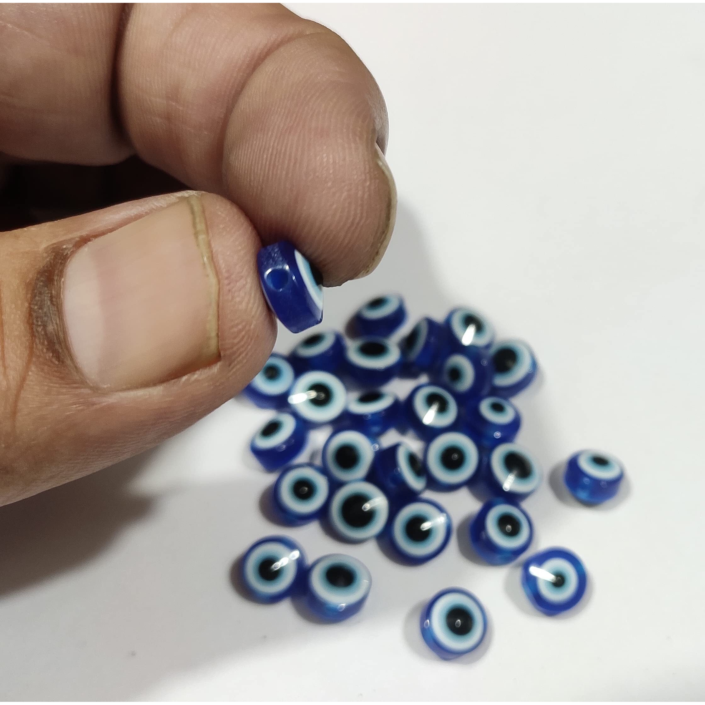 8 Mm, 100 Pc, Evil Eye Beads Evil Eye Handmade Resin Beads Charms Round Evil Eye Spacer Beads Turkish Handmade Beads For Diy Jewelry Bracelet Earring Necklace Craft Making, 8Mm X 5.5 Mm