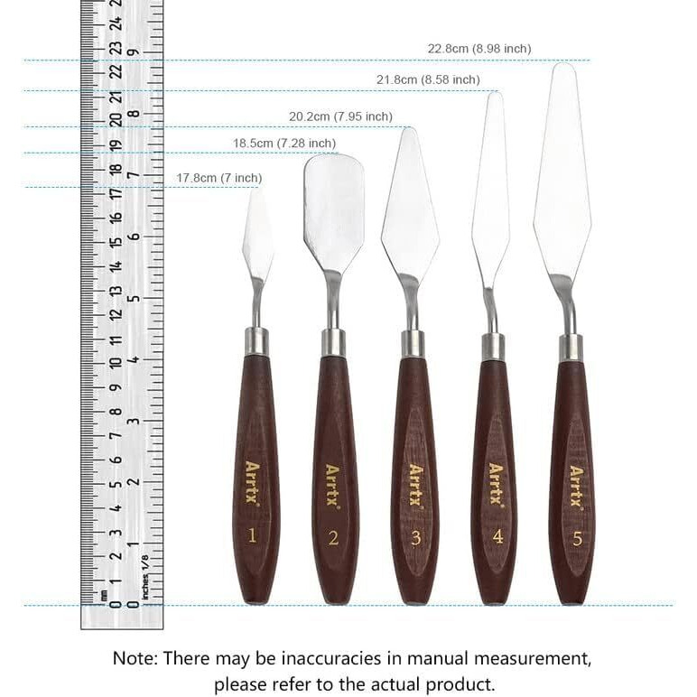 Eclet Palette Painting Knives - Set Of 5 Various Sizes & Shapes, Stainless Steel Scraper Spatula With Polished Brown Handle For Artist Canvas Oil Paint Mixing Colour(E)