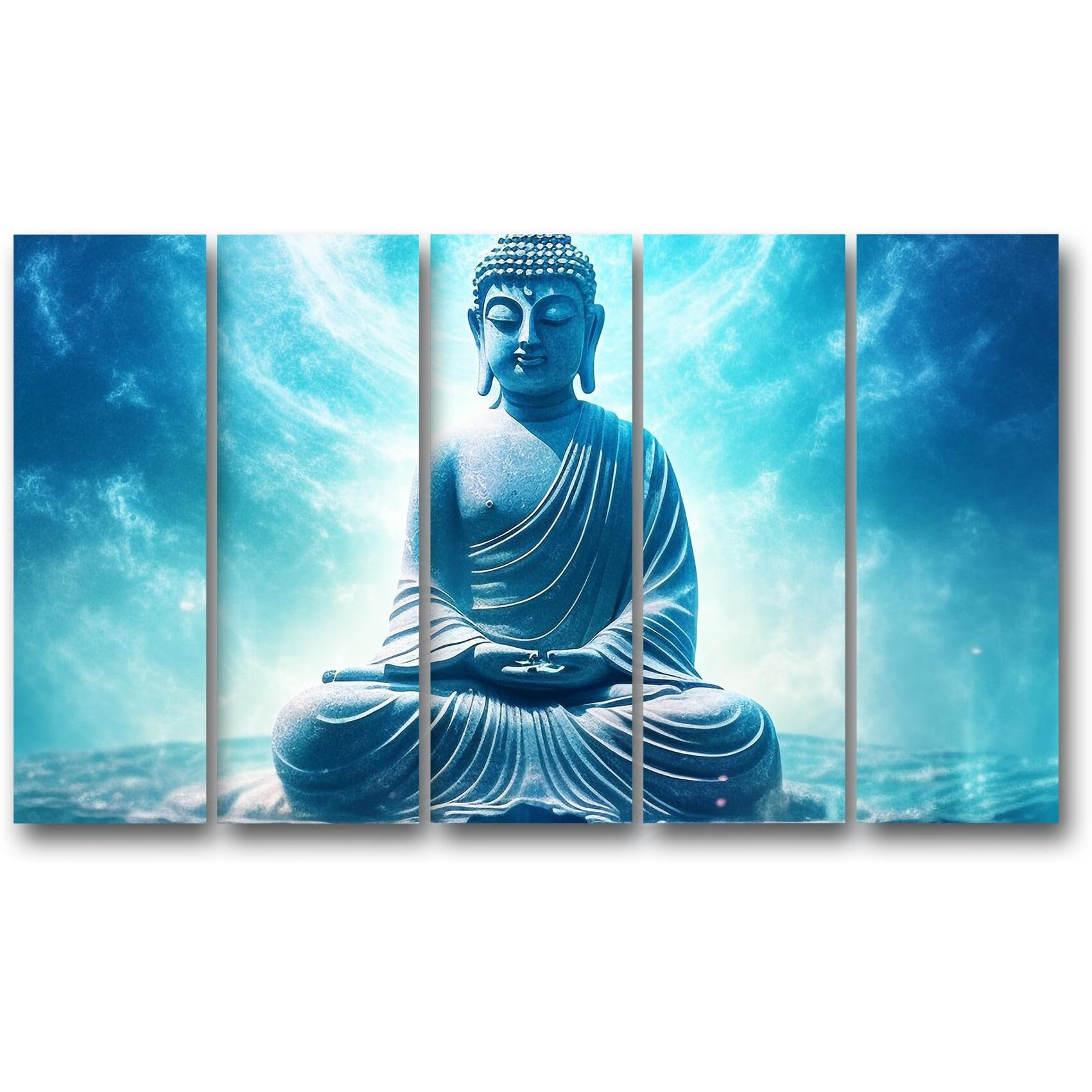 Casperme Buddha Wall Painting Framed Big Size For Living Room, Home, Office & Wall Decor, 48 X 30 Inches Set Of 5 (Design 5)