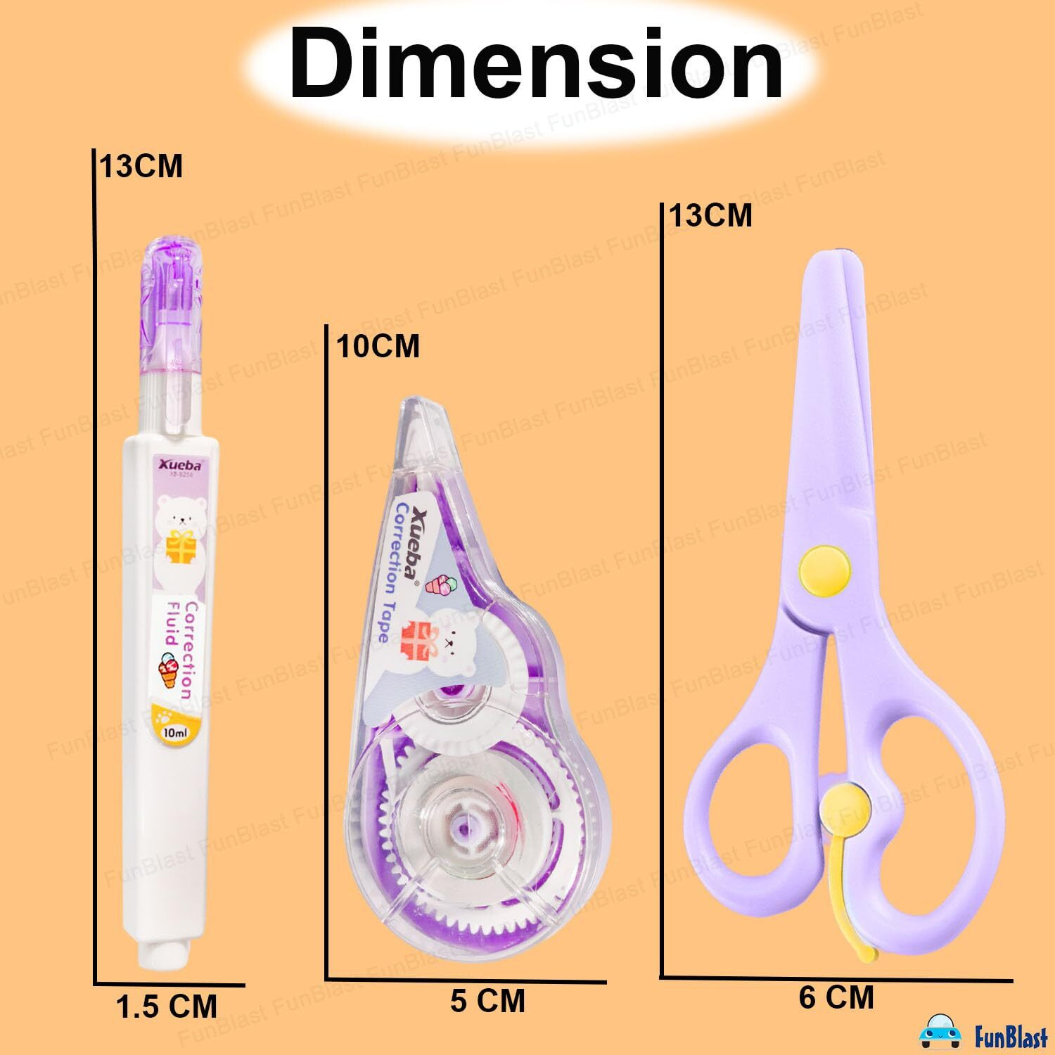 Funblast Correction Tape - Pack Of 1 Pcs Correction Tape With Fluid And Scissor, Correction Pen 30 Meter X 5 Mm, For Journal, Whitener For Correction, Stationary Items, Correction Pen Tape (Purple)