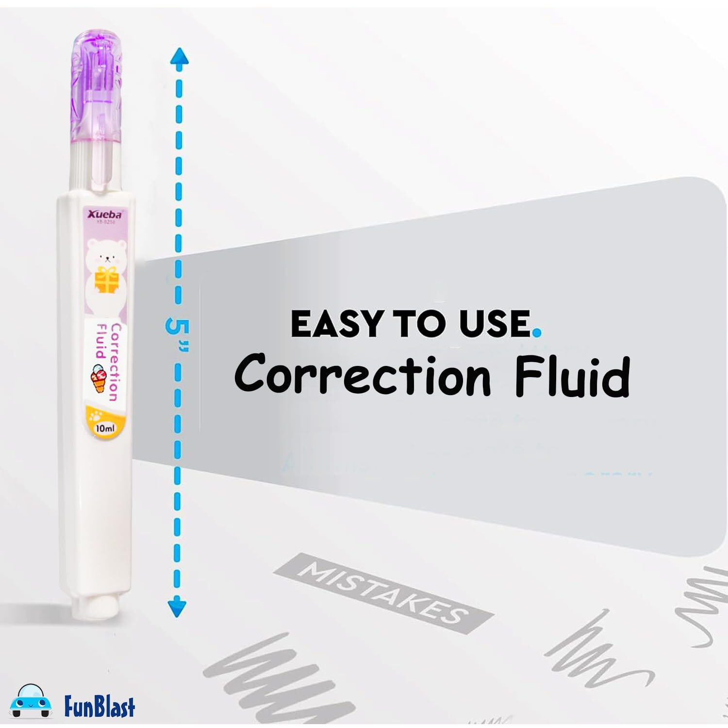 Funblast Correction Tape - Pack Of 1 Pcs Correction Tape With Fluid And Scissor, Correction Pen 30 Meter X 5 Mm, For Journal, Whitener For Correction, Stationary Items, Correction Pen Tape (Purple)