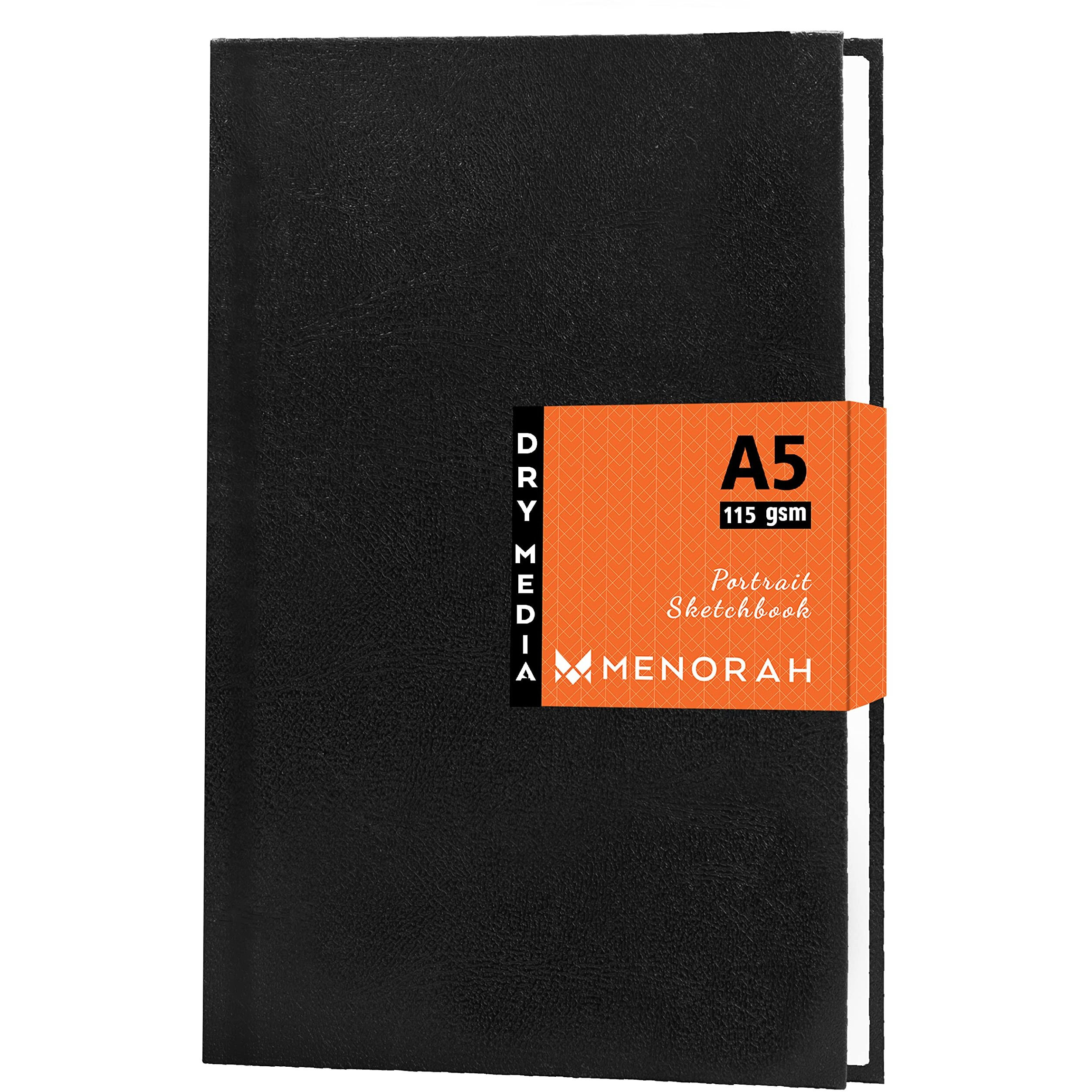 Menorah Paper A5 - Sketch Book For Artist - 115 Gsm (160 Pages / 80 Sheets) - Artist Drawing Book - (21.0Cm X 14.8Cm) - Hard Case Bound - Completely Handmade-Portrait- Black, Watercolor