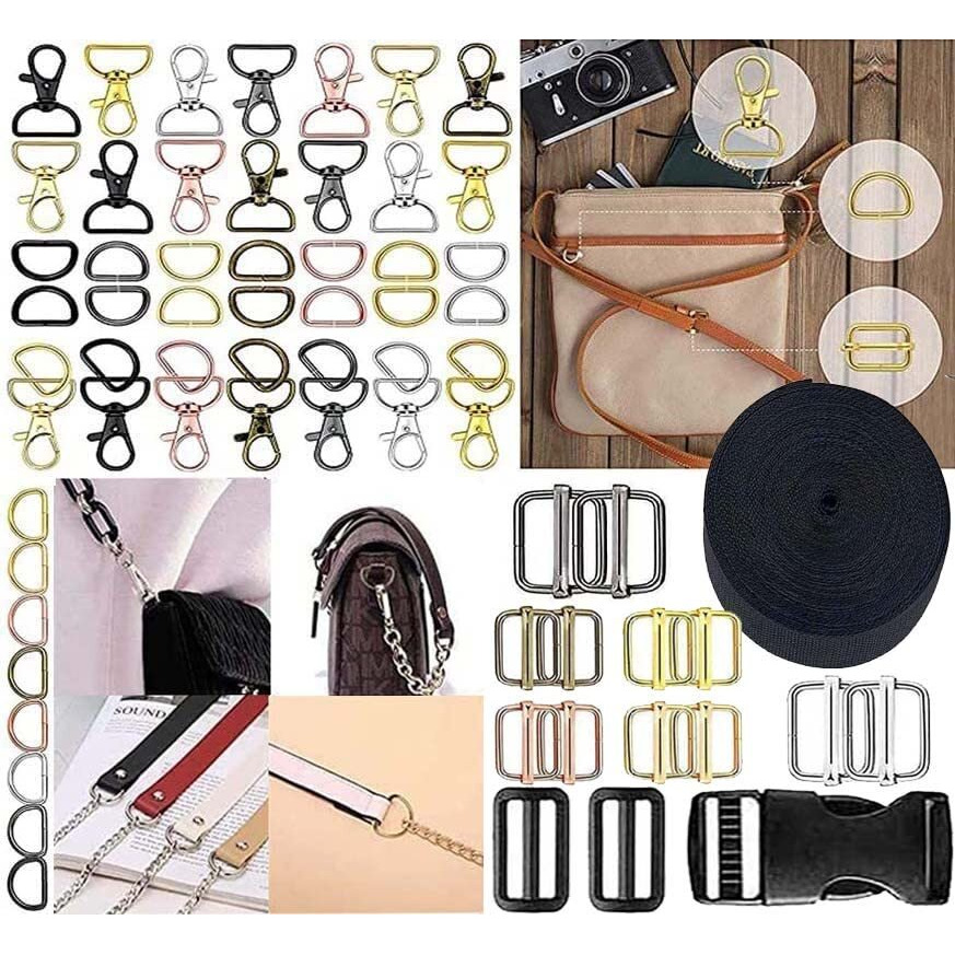 Diy Crafts 25 Sets, Antique Silver, Supply Side Slide Release Buckles Tri-Glide Slides, Nylon Webbing Straps, Plastick/Metal D Rings Snap Hooks For Luggage Belt (25 Sets, Antique Silver)