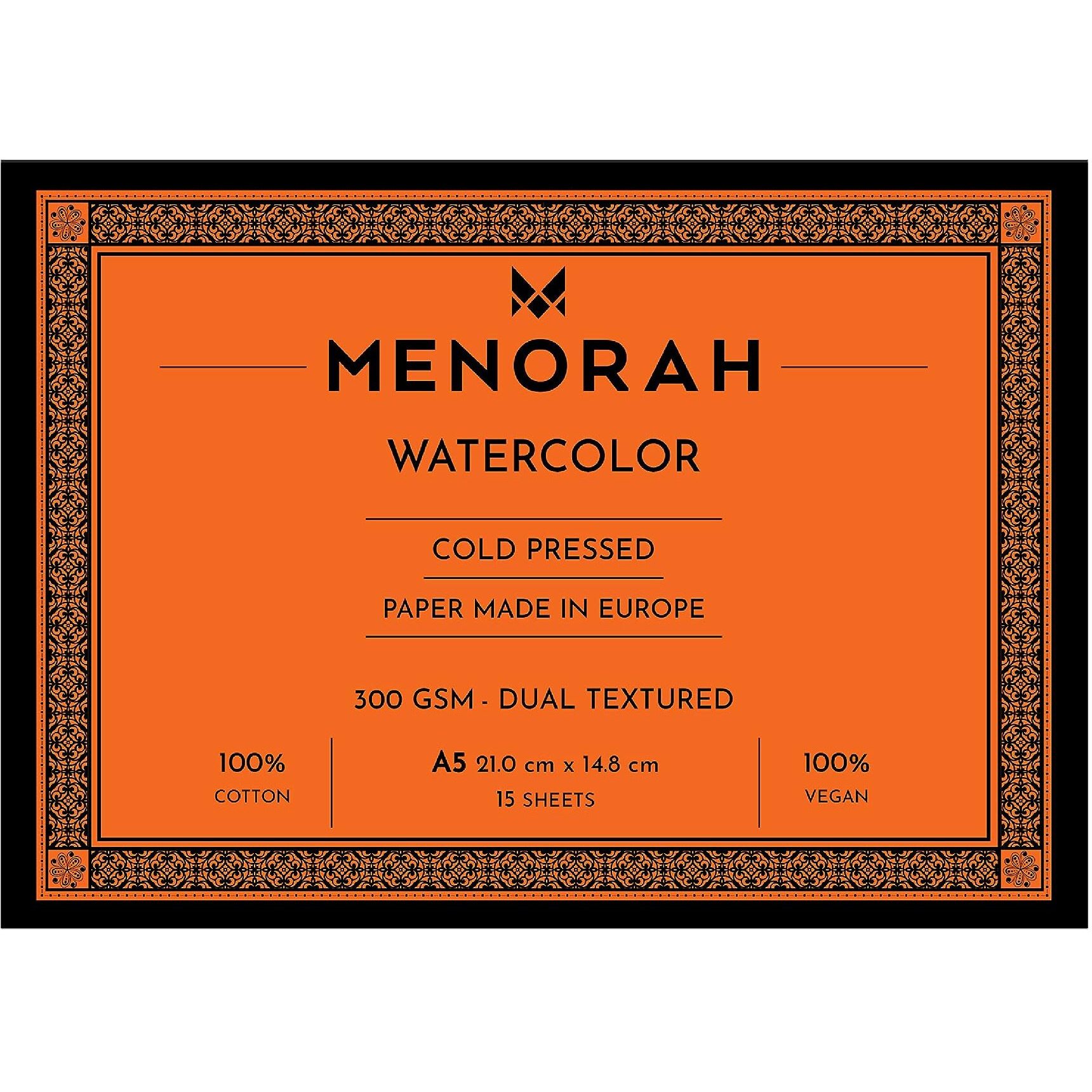 Menorah  A5  100% Cotton Watercolor Sketchbook  300 Gsm- Water Color Paper Loose Sheets (14.8 Cm X 21.0 Cm)- (15 Sheets / 30 Pages)- Watercolour Artist Sketchbook- Glued End Pad