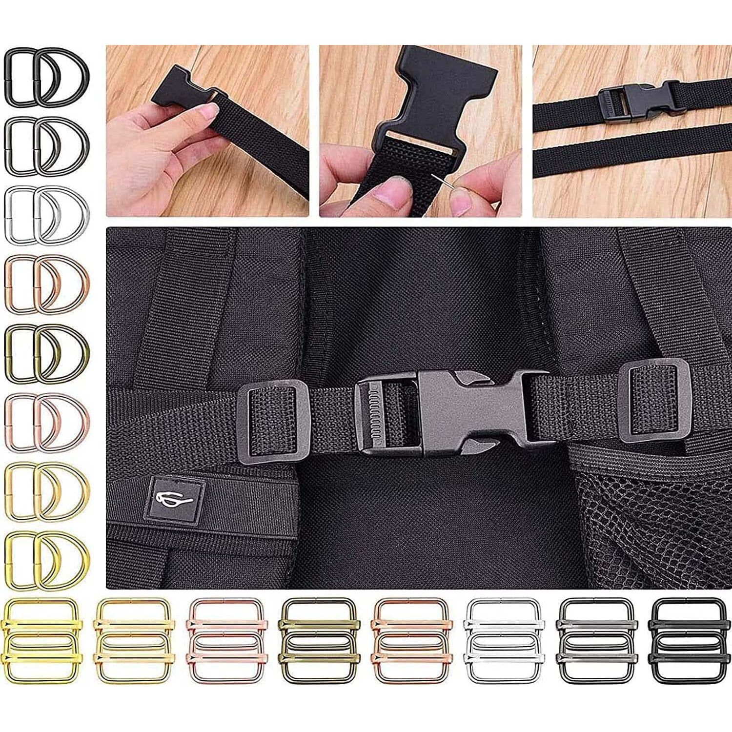 Diy Crafts 5 Pcs D Rings, Antique Silver, Only D Rings Only, Side Slide Release Buckle Tri-Glide Slide, Nylon Webbing Strap Plastic/Metal D Rings Snap Hook For Lug(5 Pcs D Rings, Antique Silver)