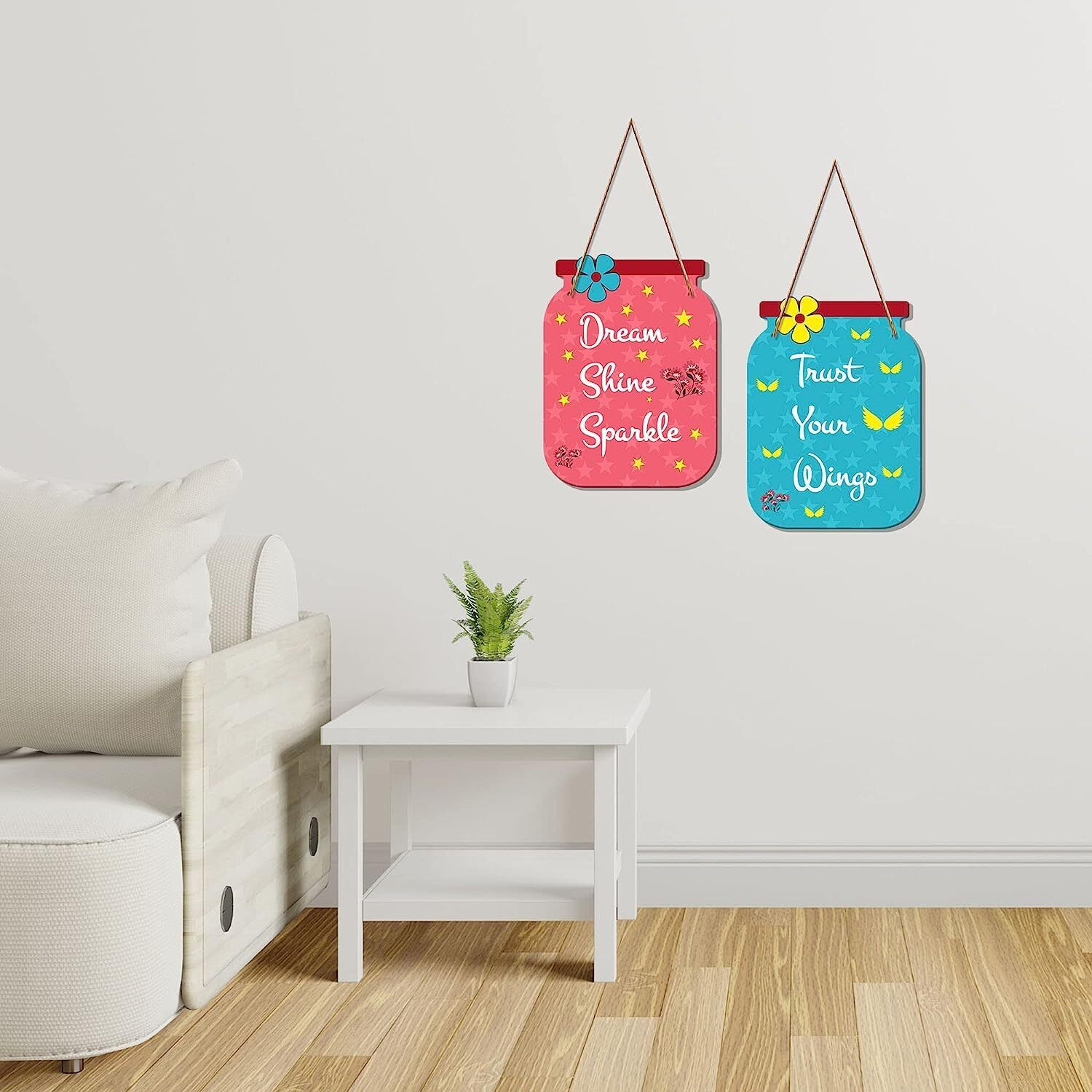 Metvan Incredibly Grateful Quote Decorative Wall Art Wooden Hanger Ornaments For Living Room | Wall Hanging For Home Decoration Set Of 2 (Blue)