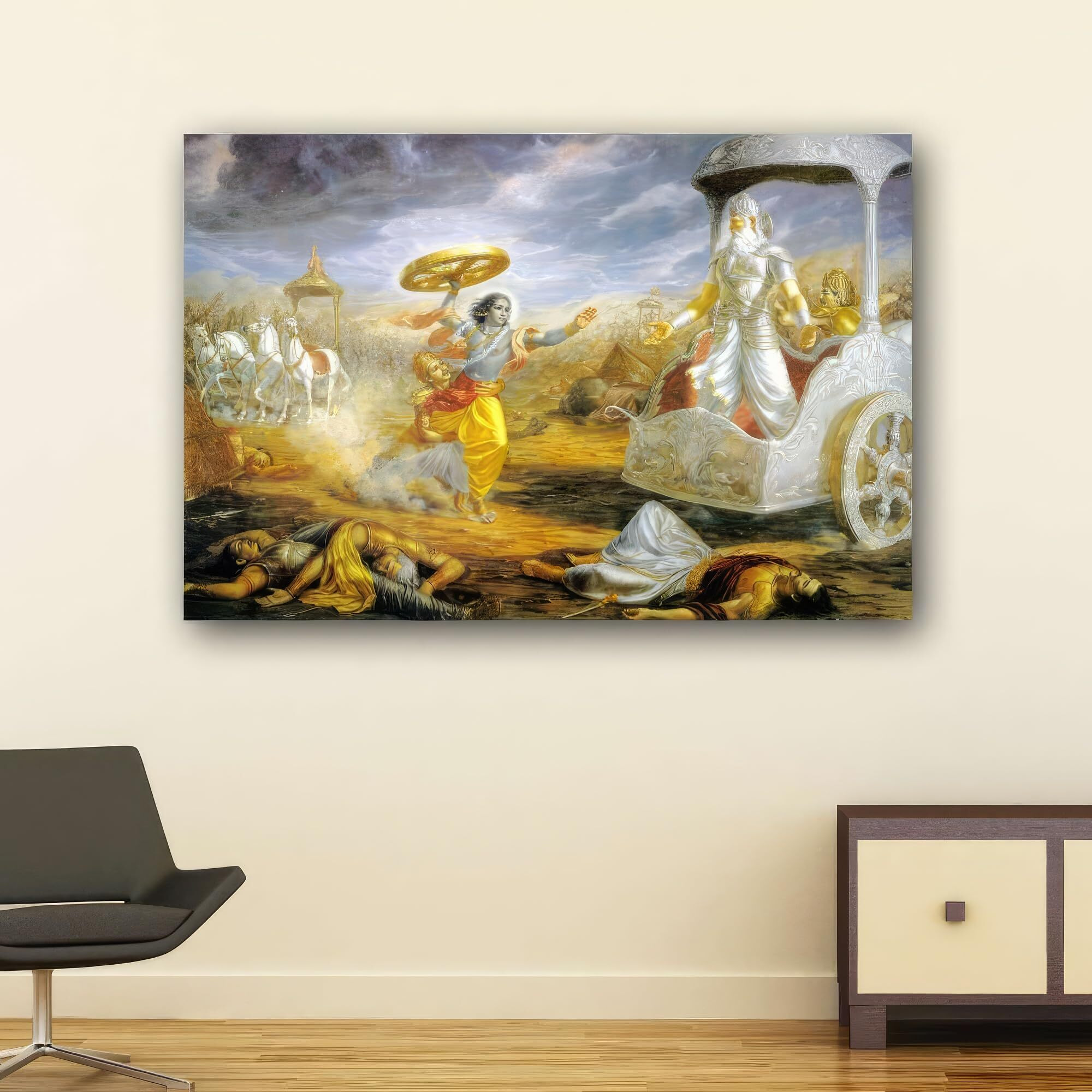 Inephos Framed Canvas Painting - Beautiful Mahabharata Arjuna Art Wall Painting For Living Room, Bedroom, Office, Hotels, Drawing Room, Wooden, 120Cm X 75Cm, 20_0085Lf