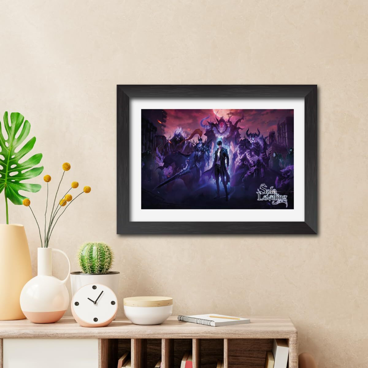 Tenorarts Solo Leveling Anime Posters Sung Jinwoo Framed Photo Wall Painting With Black Wooden Texture For Living Room Bedroom Office - Wall Paintings/Hanging (12Inches X 9Inches)