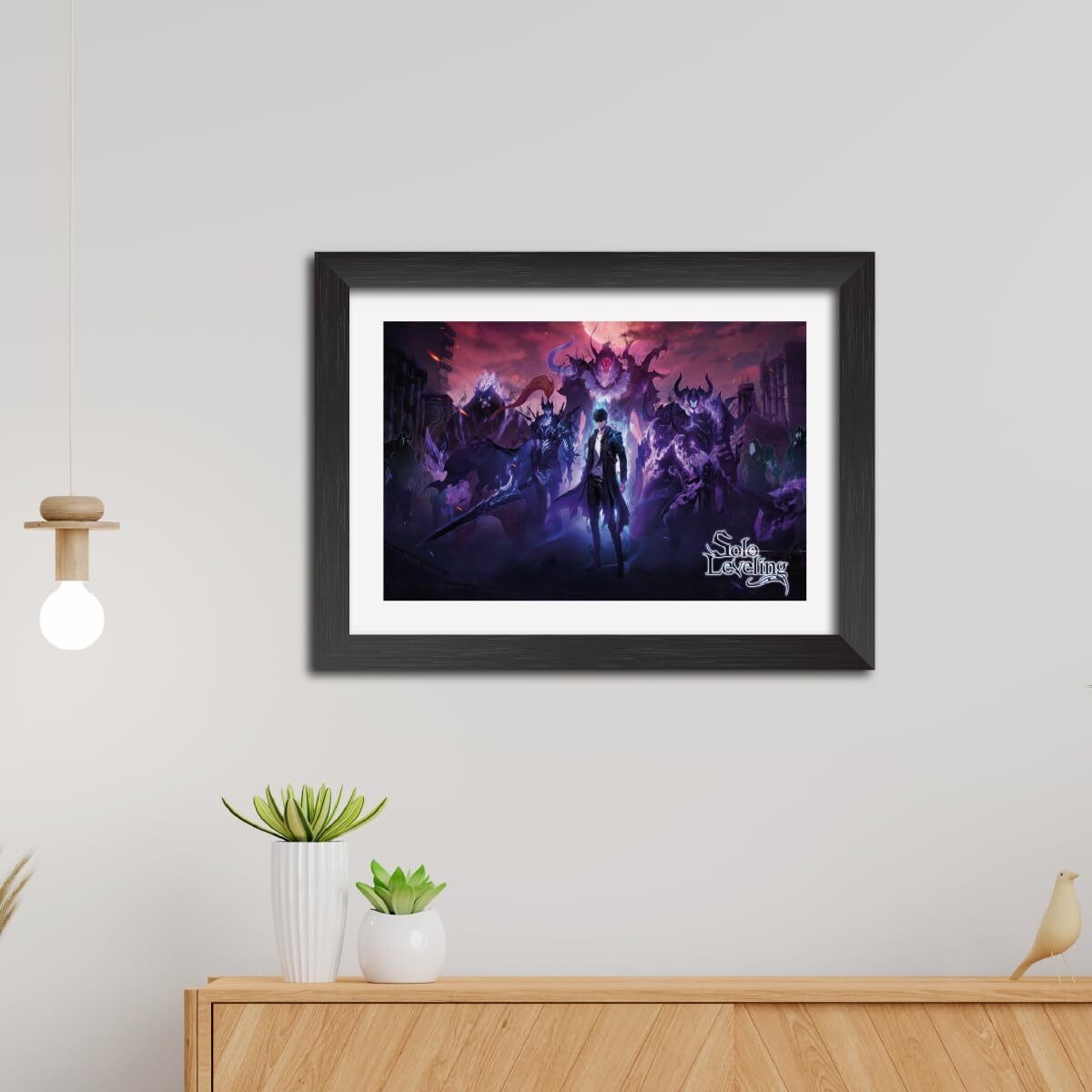 Tenorarts Solo Leveling Anime Posters Sung Jinwoo Framed Photo Wall Painting With Black Wooden Texture For Living Room Bedroom Office - Wall Paintings/Hanging (12Inches X 9Inches)