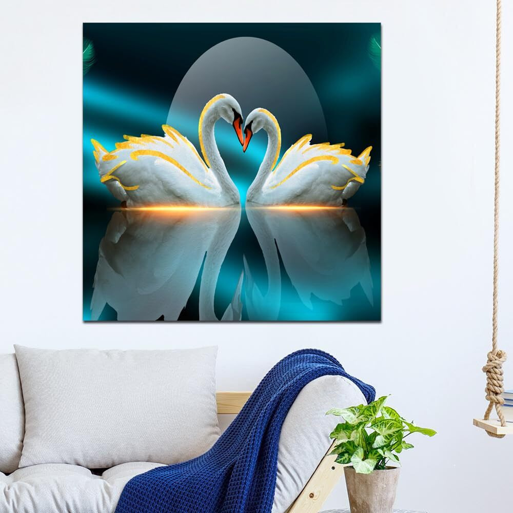 Maxstone 2 White Swan Bird Duck Love Wall Painting Scenery Abstract,For Living Room,Drawing Room, Bedroom, Office, Hotels (Multicolour, 55.88 Cm X 55.88 Cm)