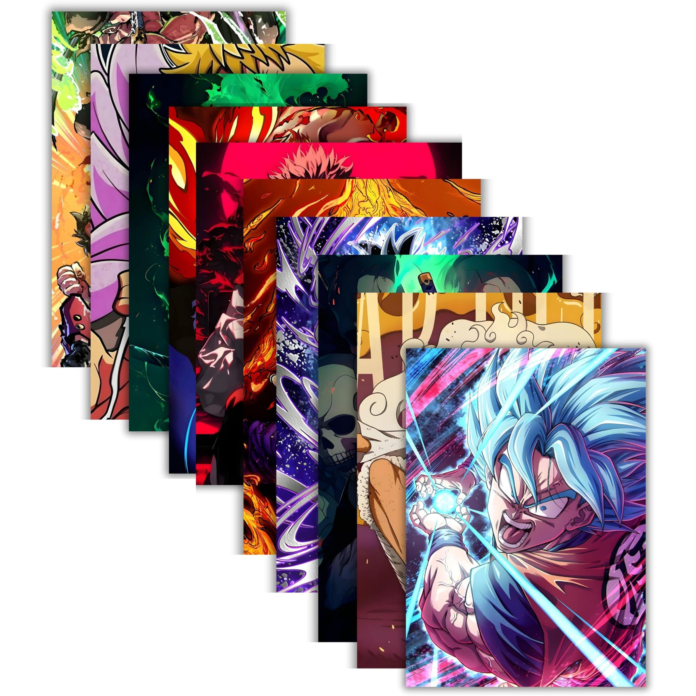 Anime Posters, Set Of 10 Mix Anime Posters For Wall, Self Adhesive, A4 Size |Anime Posters For Gaming Room, Various Anime Characters (Multicolor)