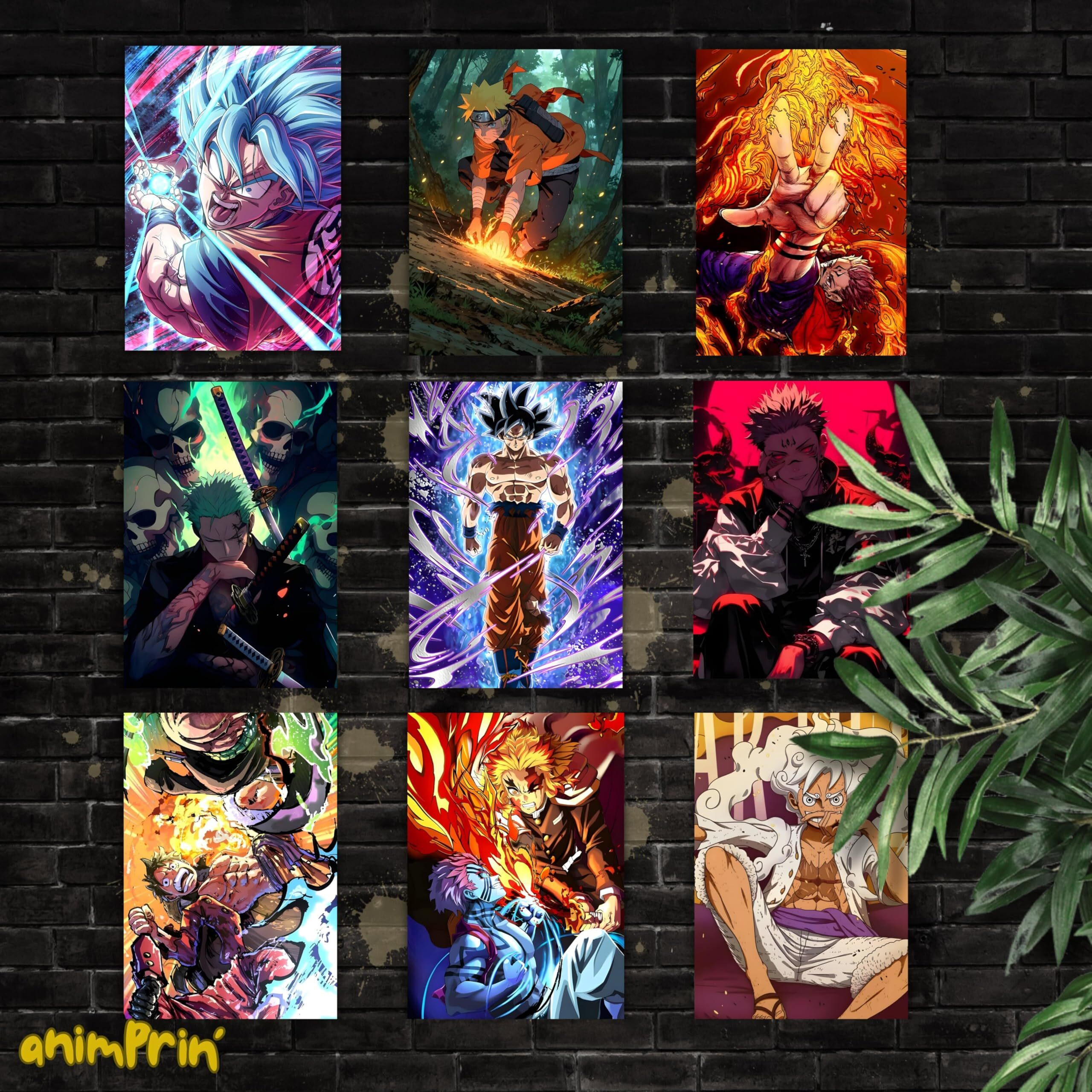 Anime Posters, Set Of 10 Mix Anime Posters For Wall, Self Adhesive, A4 Size |Anime Posters For Gaming Room, Various Anime Characters (Multicolor)