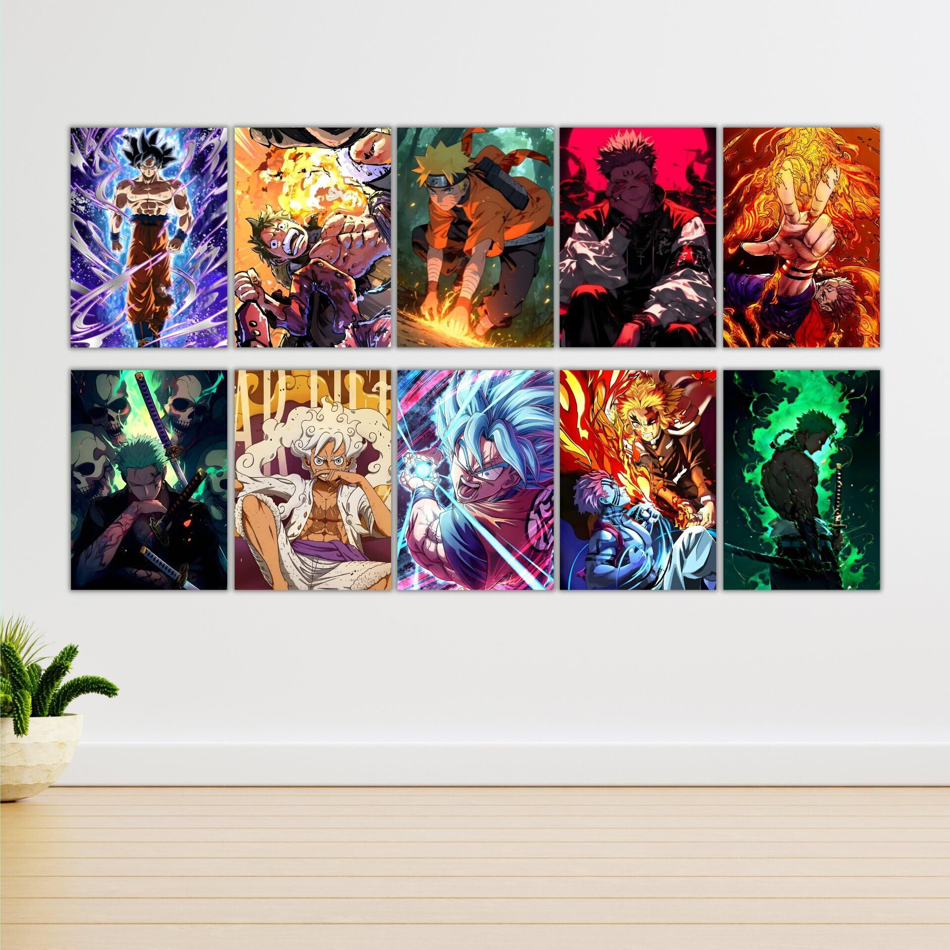 Anime Posters, Set Of 10 Mix Anime Posters For Wall, Self Adhesive, A4 Size |Anime Posters For Gaming Room, Various Anime Characters (Multicolor)