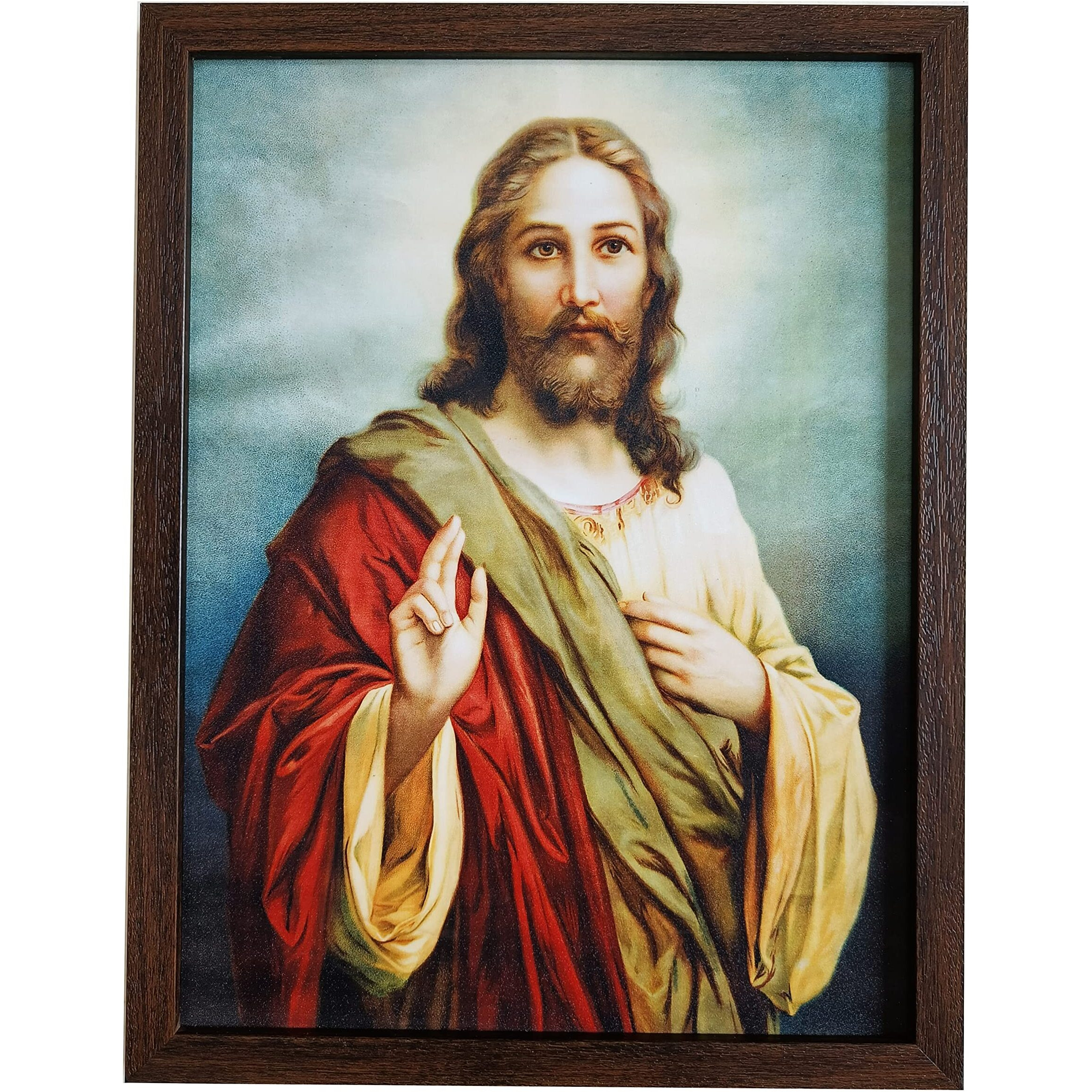 Elegance Sacred Heart Of Jesus Christ Painting Picture Photo Poster Frame Christian Art For Wall Living Room Bedroom Office Christmas Gifts Painting Size- 18.25 Height X 13.25 Width Inch
