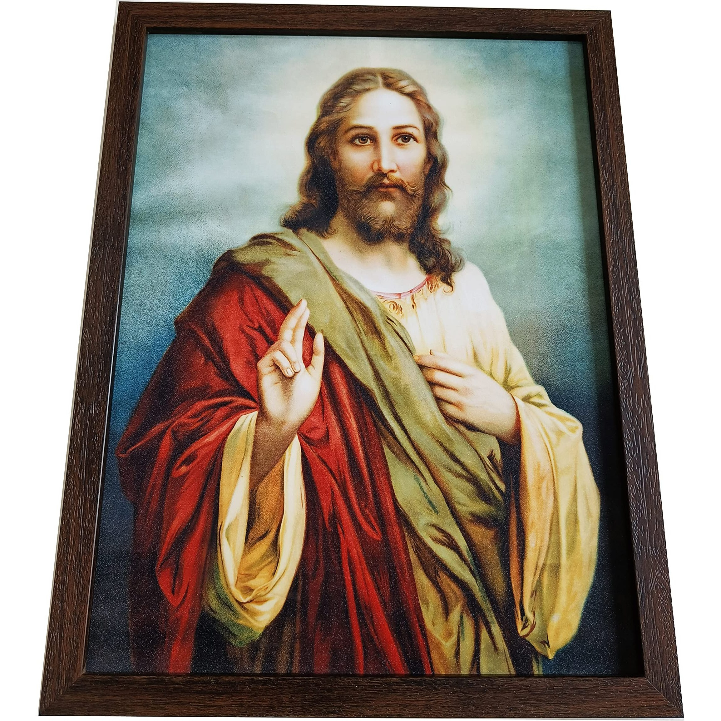 Elegance Sacred Heart Of Jesus Christ Painting Picture Photo Poster Frame Christian Art For Wall Living Room Bedroom Office Christmas Gifts Painting Size- 18.25 Height X 13.25 Width Inch