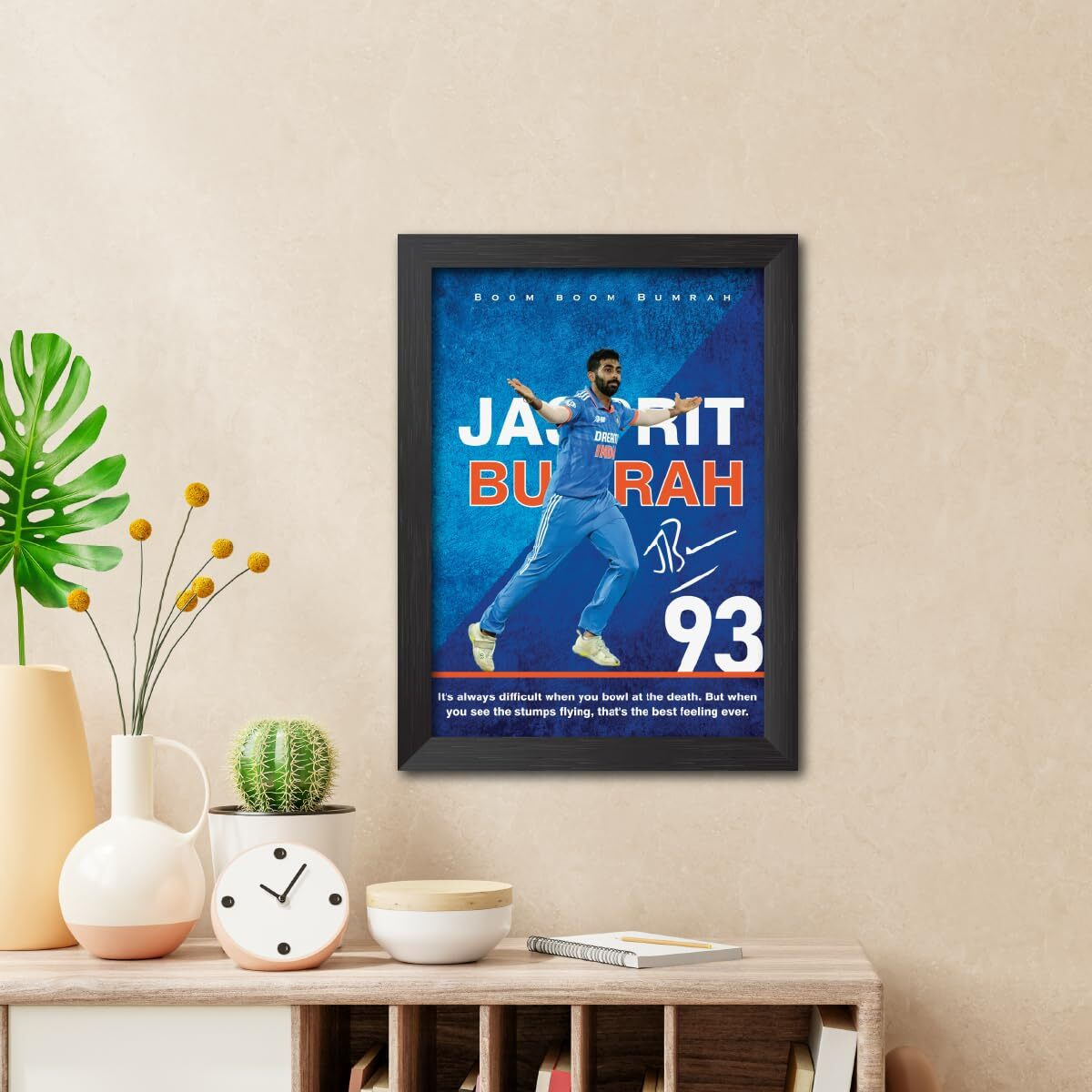Tenorarts Jasprit Bumrah Poster Indian Cricket Player With Signature Photo Framed Painting With Matt Finish Black Textures (12 Inches X 9Inches)