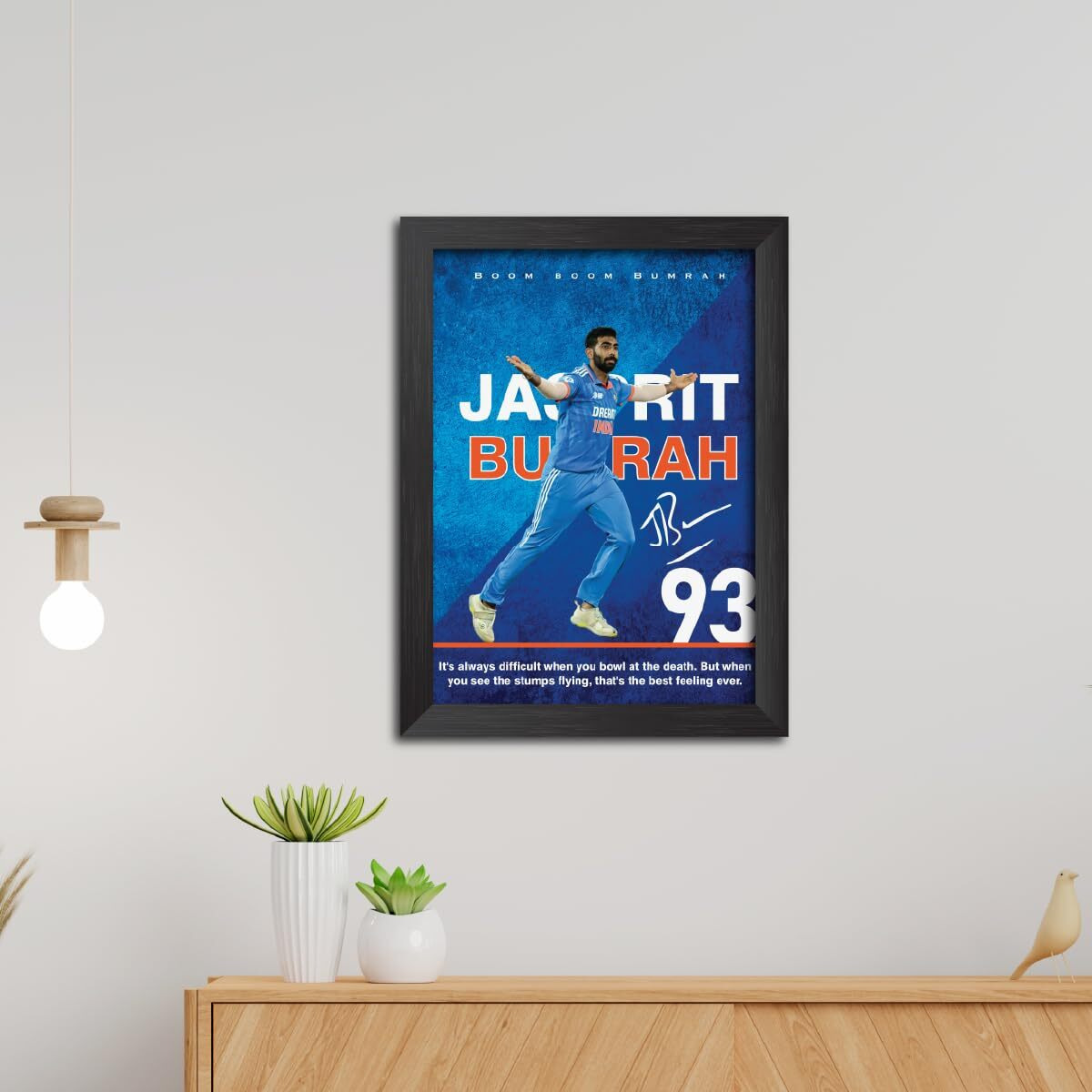 Tenorarts Jasprit Bumrah Poster Indian Cricket Player With Signature Photo Framed Painting With Matt Finish Black Textures (12 Inches X 9Inches)
