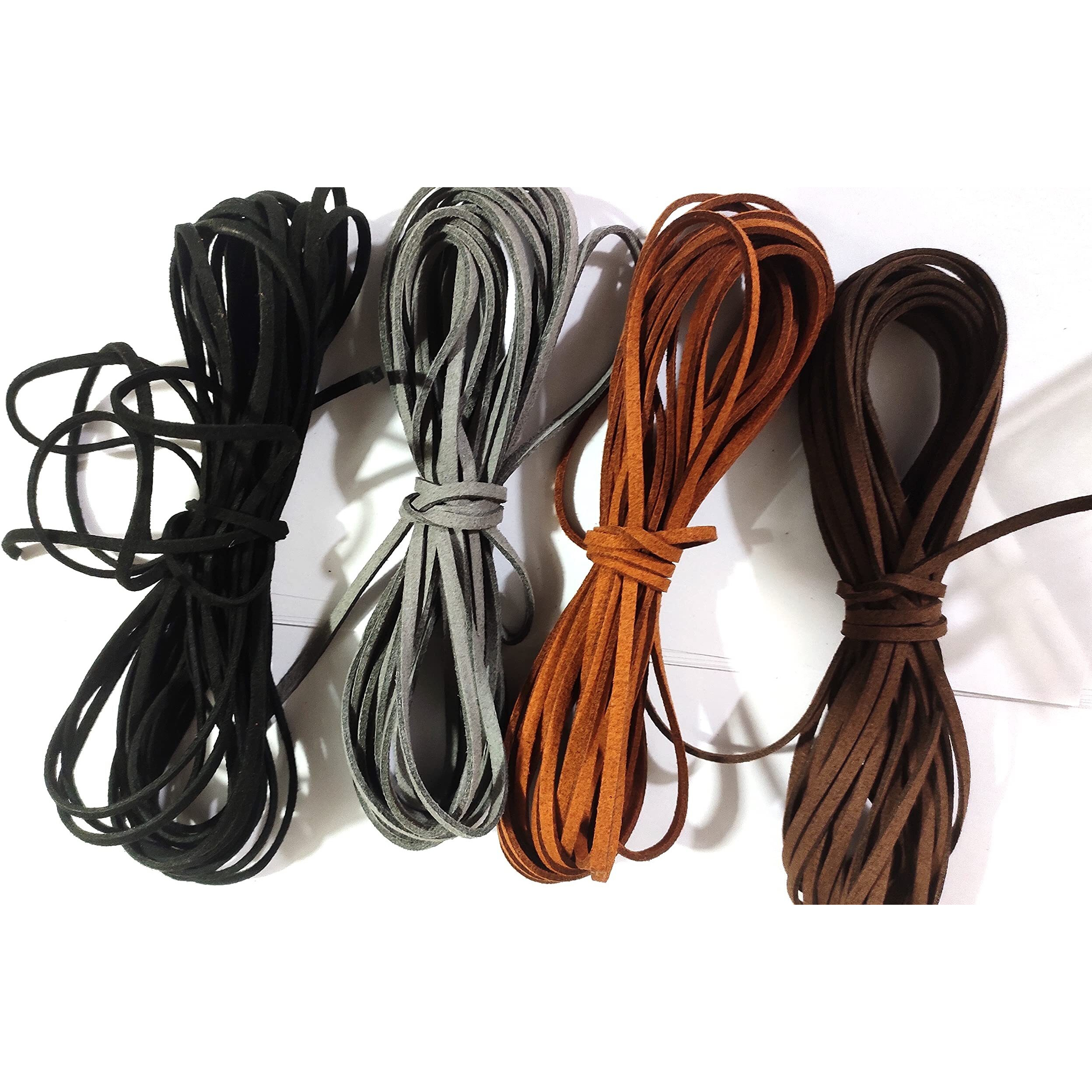 Omx Flat Leather Lace Beading Thread Faux Suede Cord String | Diy Beading Jewellery Making Arts Crafts (2 Mtr Each Colour - Total 8 Mtr, Dark Coffee, Black, Light Brown And Grey)
