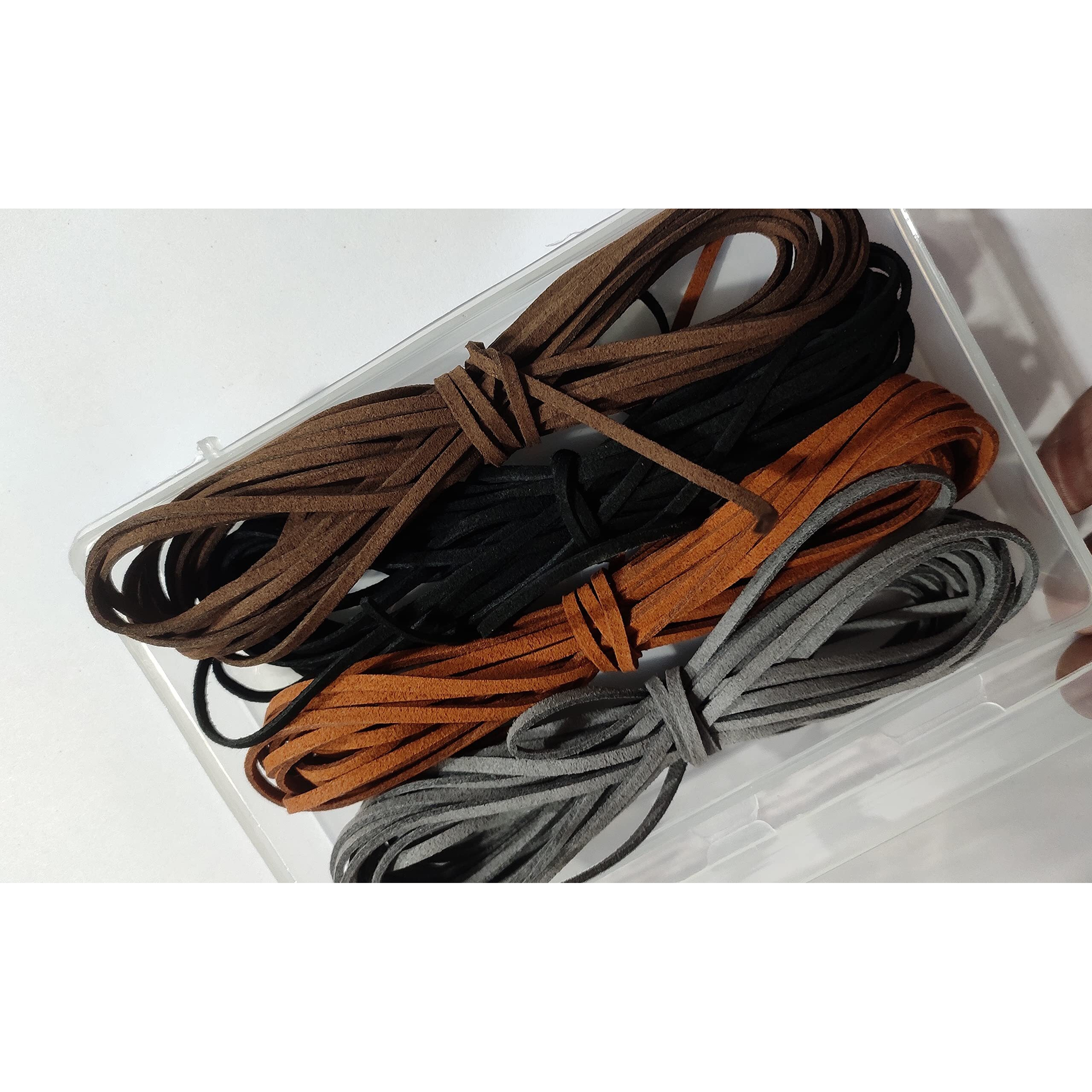 Omx Flat Leather Lace Beading Thread Faux Suede Cord String | Diy Beading Jewellery Making Arts Crafts (2 Mtr Each Colour - Total 8 Mtr, Dark Coffee, Black, Light Brown And Grey)