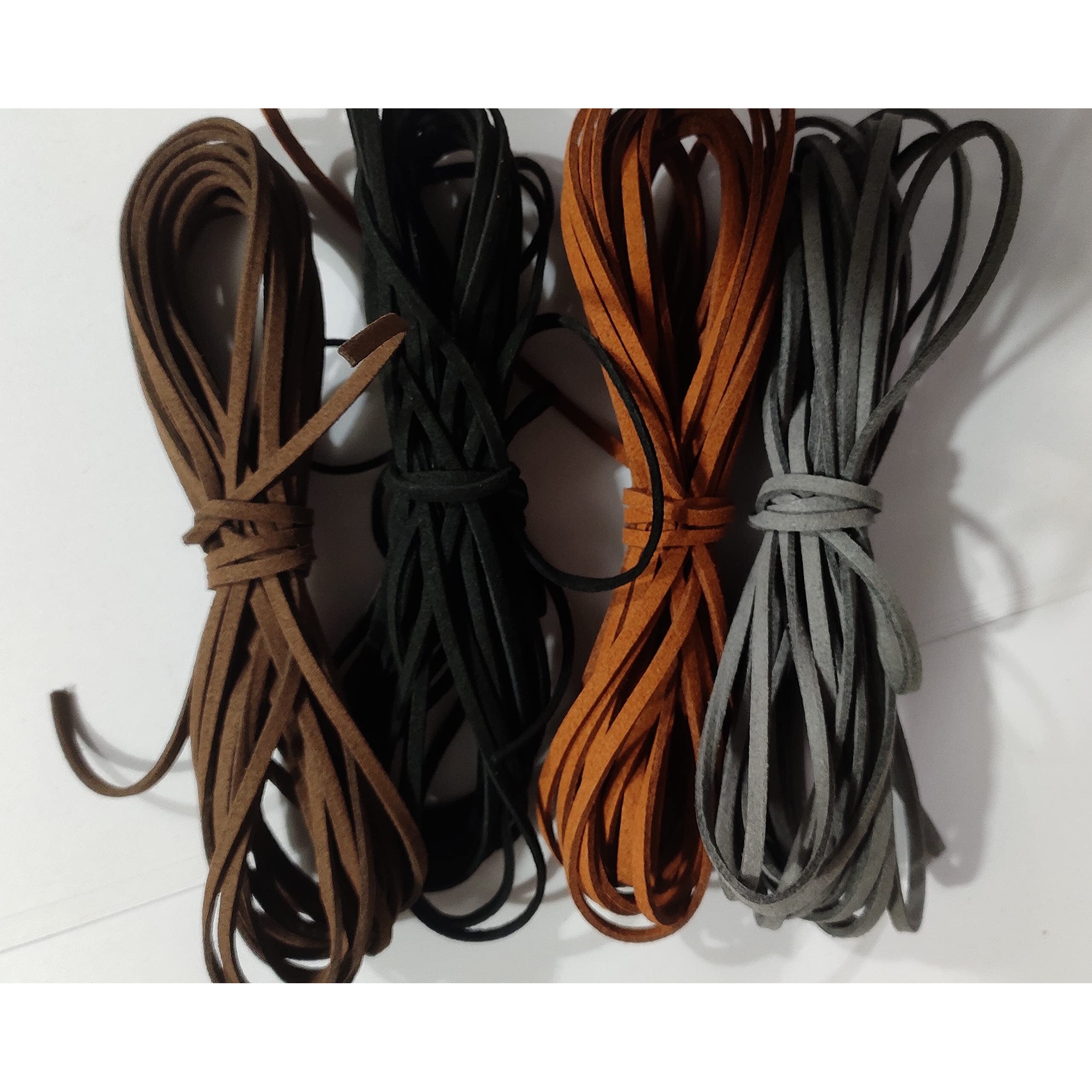 Omx Flat Leather Lace Beading Thread Faux Suede Cord String | Diy Beading Jewellery Making Arts Crafts (2 Mtr Each Colour - Total 8 Mtr, Dark Coffee, Black, Light Brown And Grey)