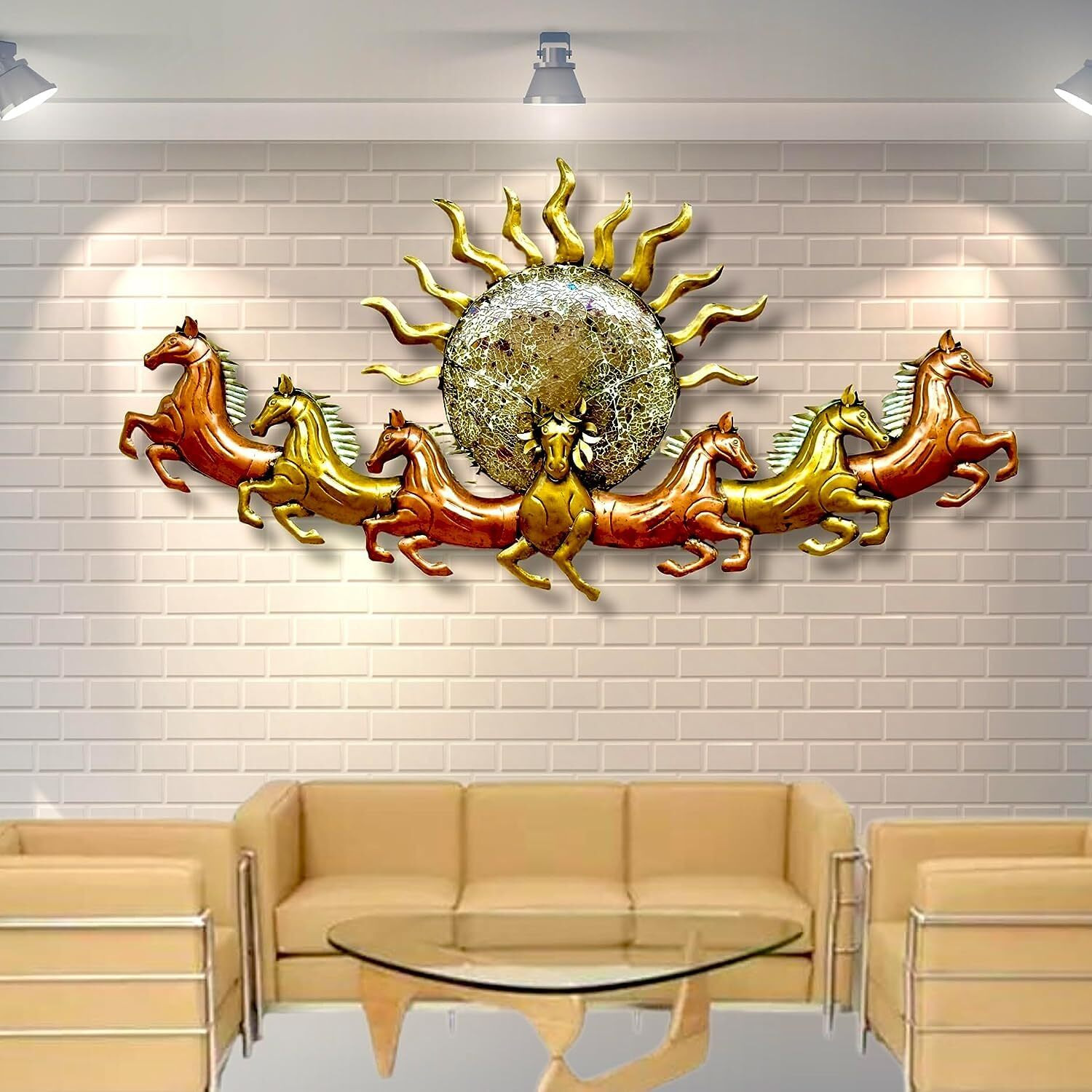 Rsn Metal Wall Art Frame, Wall Hangings For Home Decoration, Wall Sculpture For Living Room, Wall Hanging Decorative Items For Bedroom For 7 Horse (Size 56X28 In)