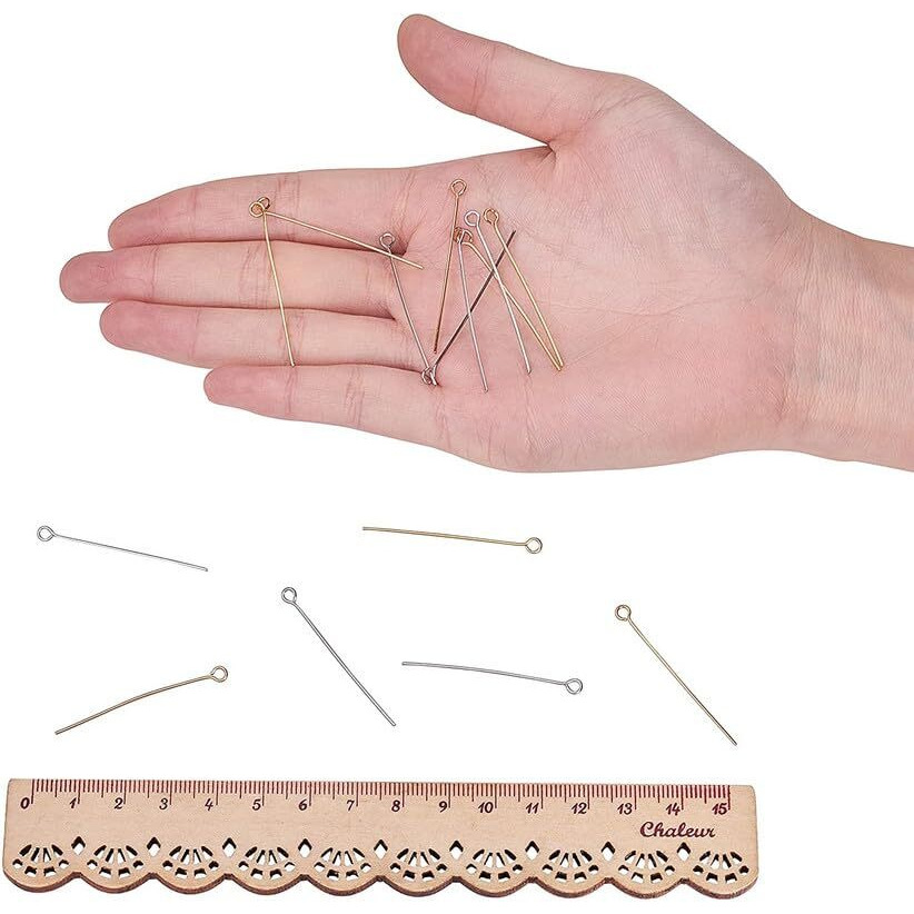Diy Crafts 100 Grm, Nickel Silver, 304 Stainless Steel Head Pins Findings Open Eye Pin For Earring Pendant Bracelet Necklace Jewelry Diy Craft Making, Golden/Si (100 Grm, Nickel Silver)