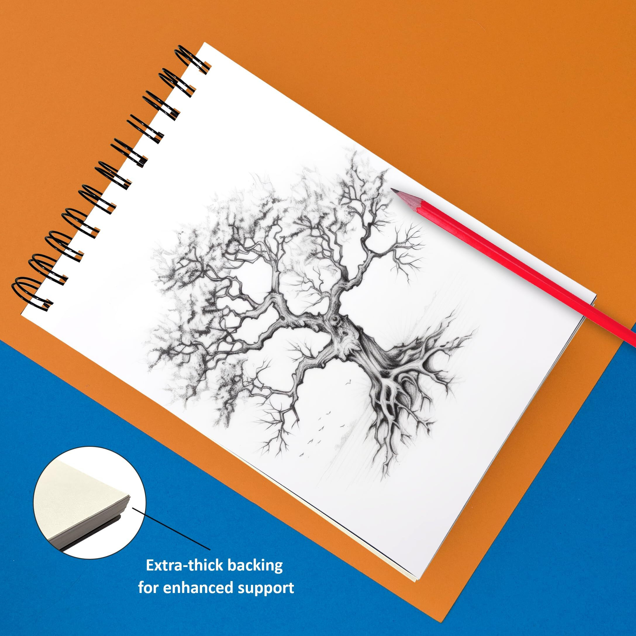 Papero A5 Sketch Book  140 Gsm, 100 Pages/50 Sheets, Metal Wire-O Bound  Ideal For Professional Artists, Architects, Kids, And Adults (21.0 X 14.8 Cm) (Family Tree)