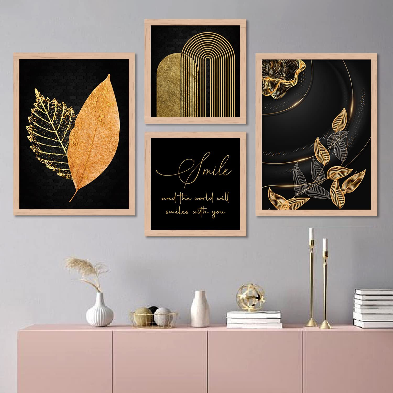 Kalit Kala Decor Paintings For Wall Decoration With Frame | Leaf Paintings For Living Room, Bedroom | Big Size Set Of 4