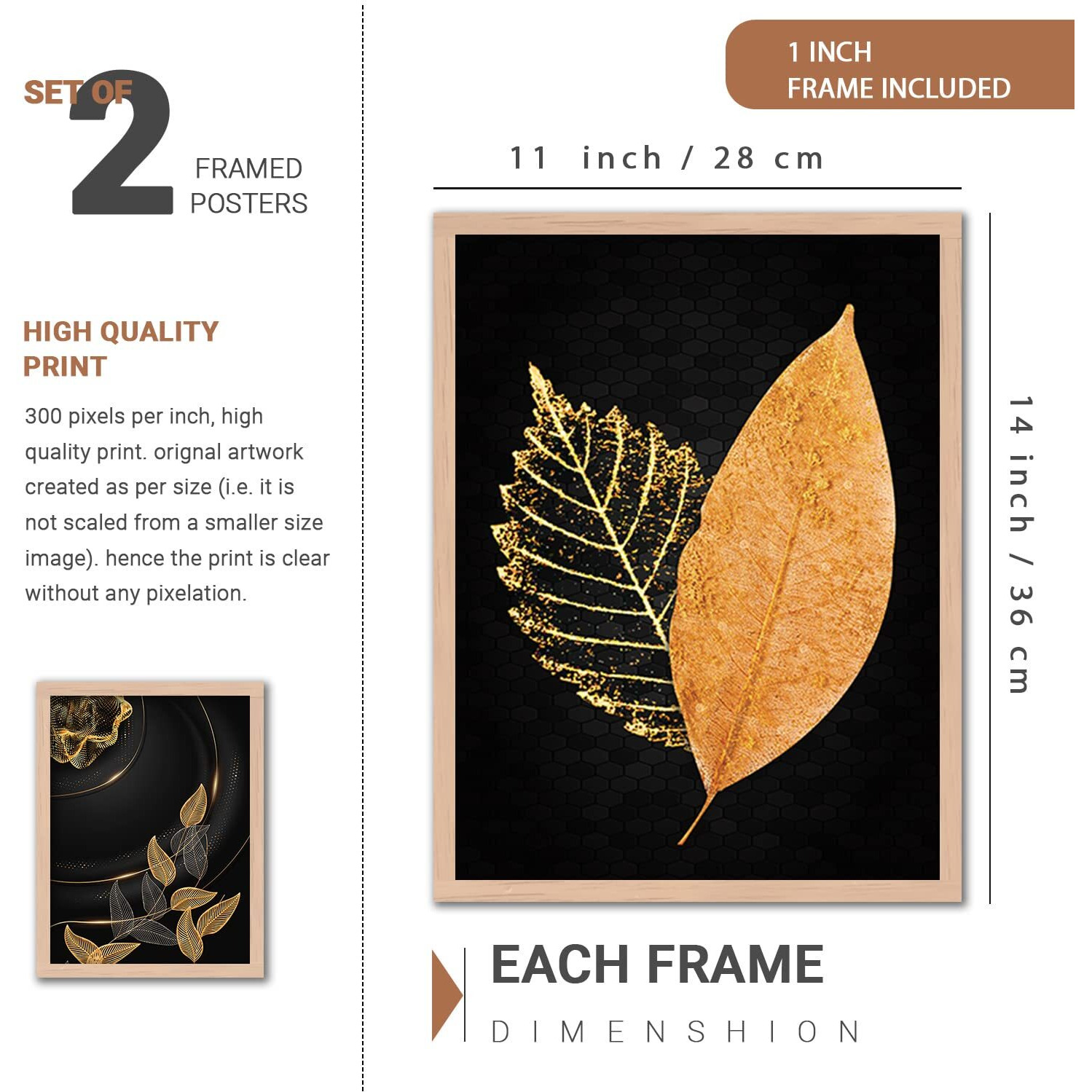 Kalit Kala Decor Paintings For Wall Decoration With Frame | Leaf Paintings For Living Room, Bedroom | Big Size Set Of 4
