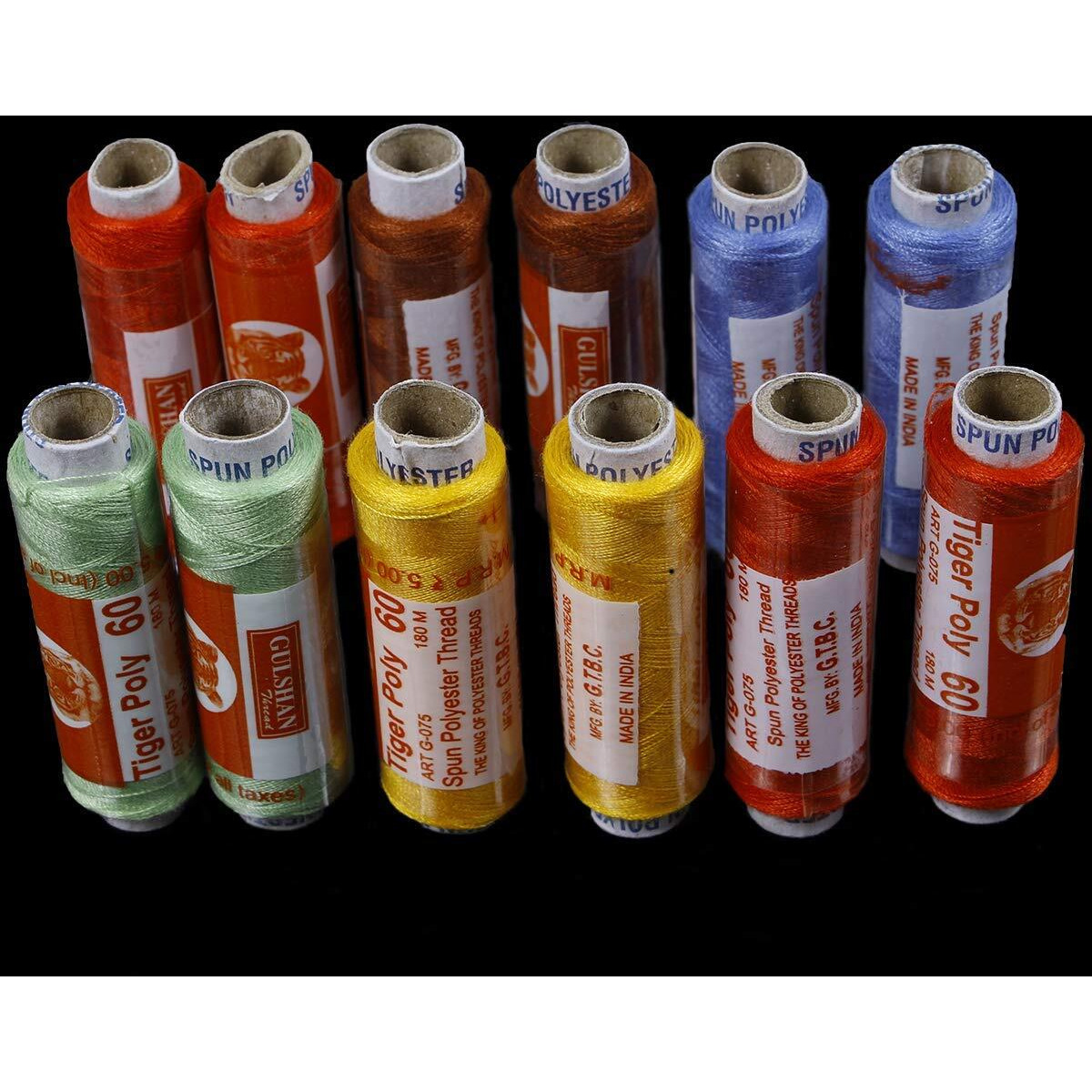 Rsp Quality Bit Tiger Poly Brand Polyester Thread 100 Tube For Sewing & Art (Multicolor, 180Mtr)