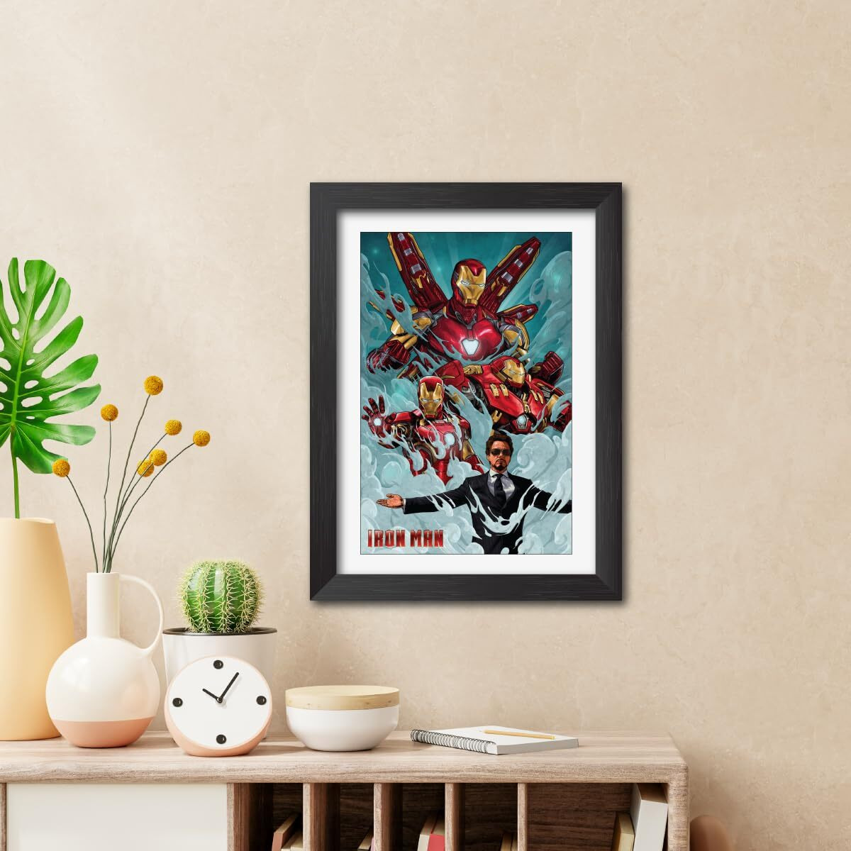 Tenorarts Iron Man Poster Comics Movie Posters Photo Framed Painting With Black Wooden Texture (12Inches X 9Inches)