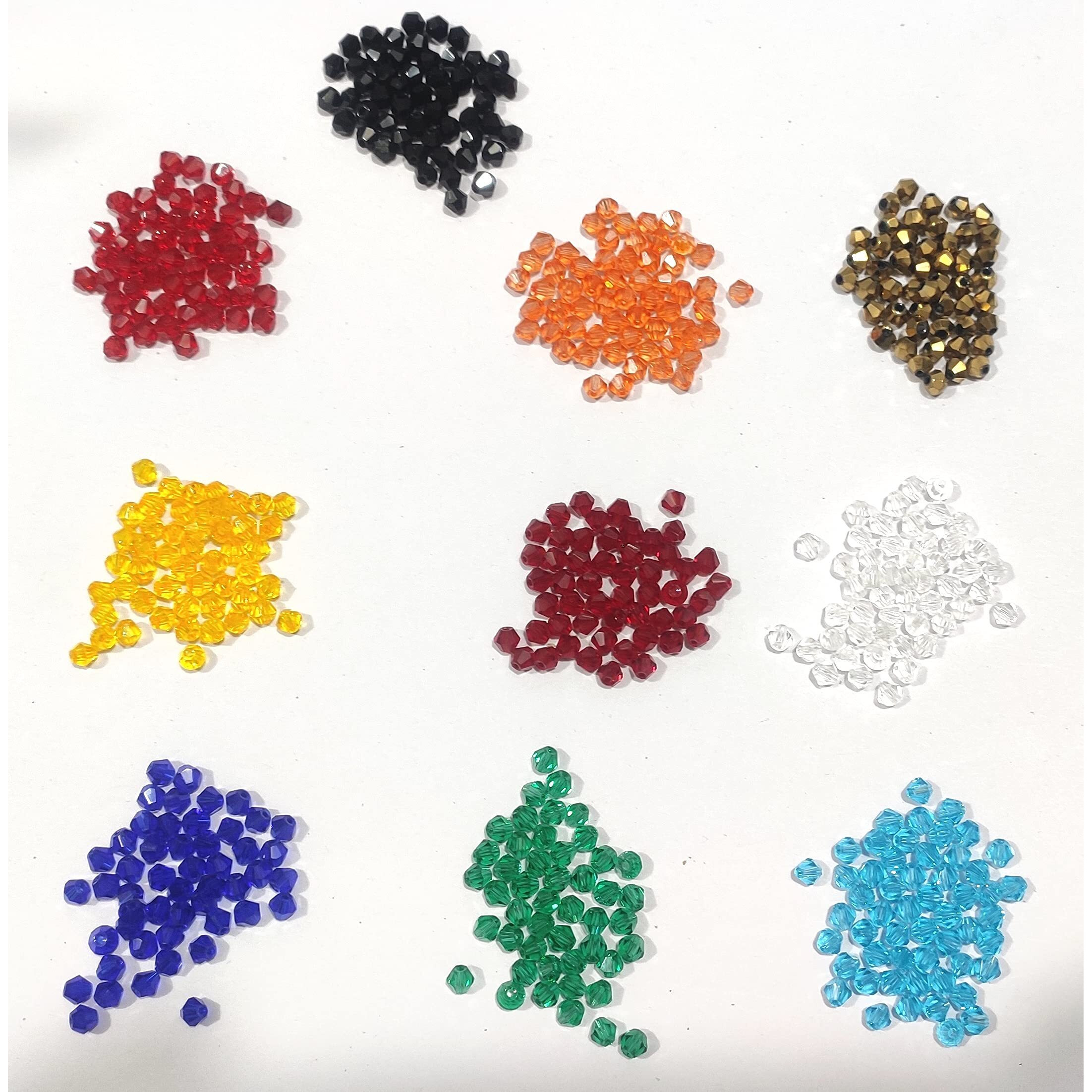 Omx Multi Colour Bicone Net 60 Gram, Total - 500 Beads In 10 Multi Coulours, 50 Pc (6 Gram) Each, 4Mm Bicone Crystal Beads Charm Glass Beads Loose Spacer Bead For Diy Jewelry Making (Color Mix Colors)