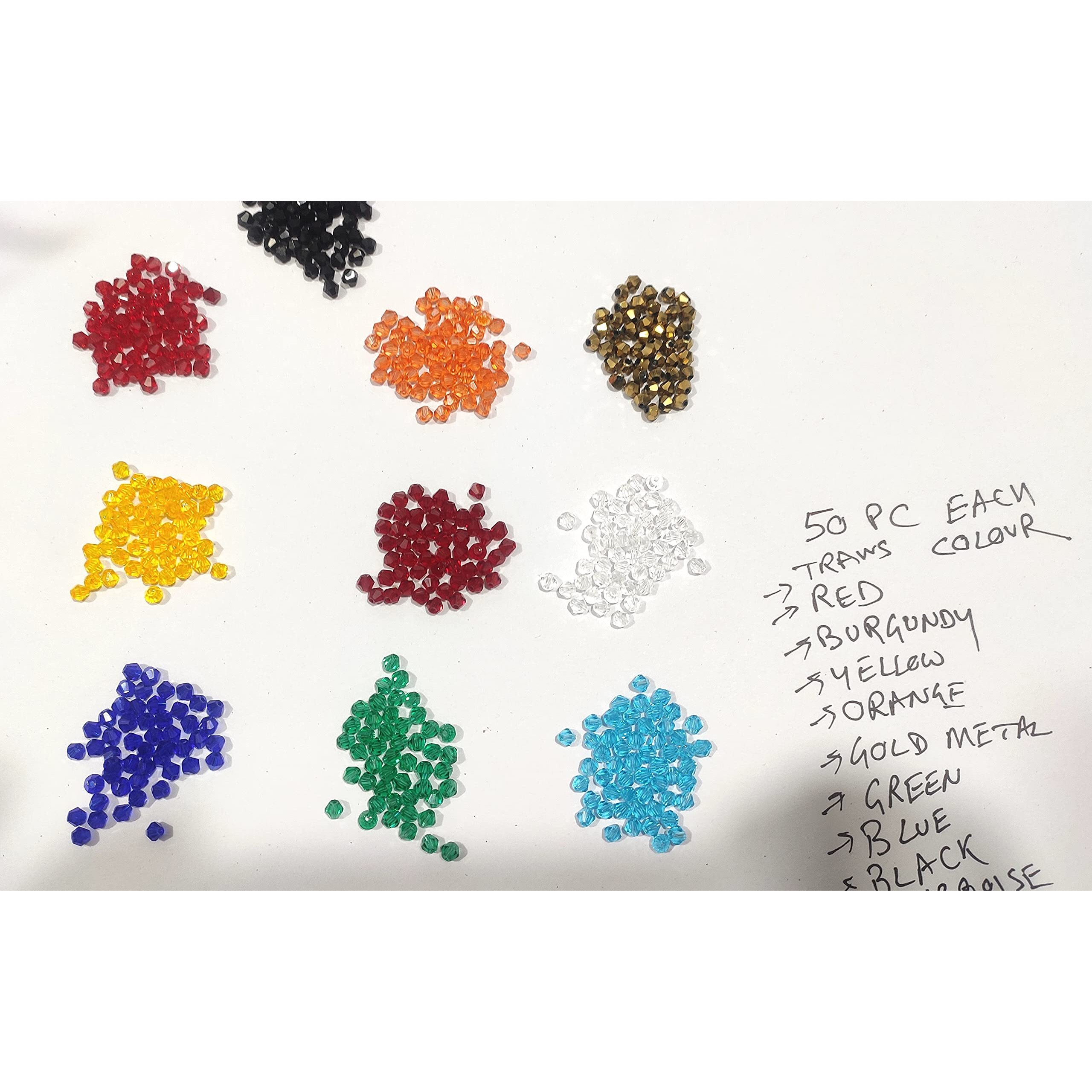Omx Multi Colour Bicone Net 60 Gram, Total - 500 Beads In 10 Multi Coulours, 50 Pc (6 Gram) Each, 4Mm Bicone Crystal Beads Charm Glass Beads Loose Spacer Bead For Diy Jewelry Making (Color Mix Colors)