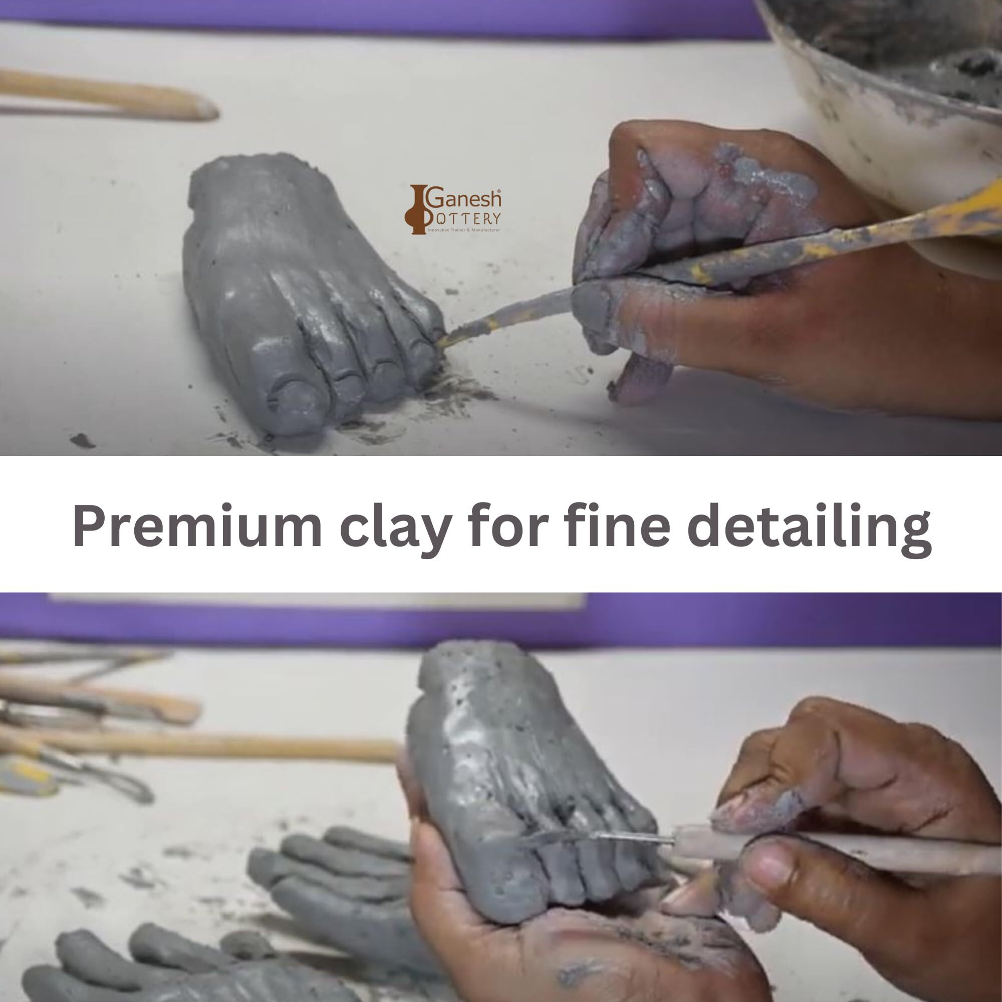 Ganesh Pottery Premium Diy Shadu Mati Clay For Ganesha Idol Making, Sculpting, Modelling, Eco-Friendly Air Dry Clay For Children & Professional Artist For Any Project 1Kg