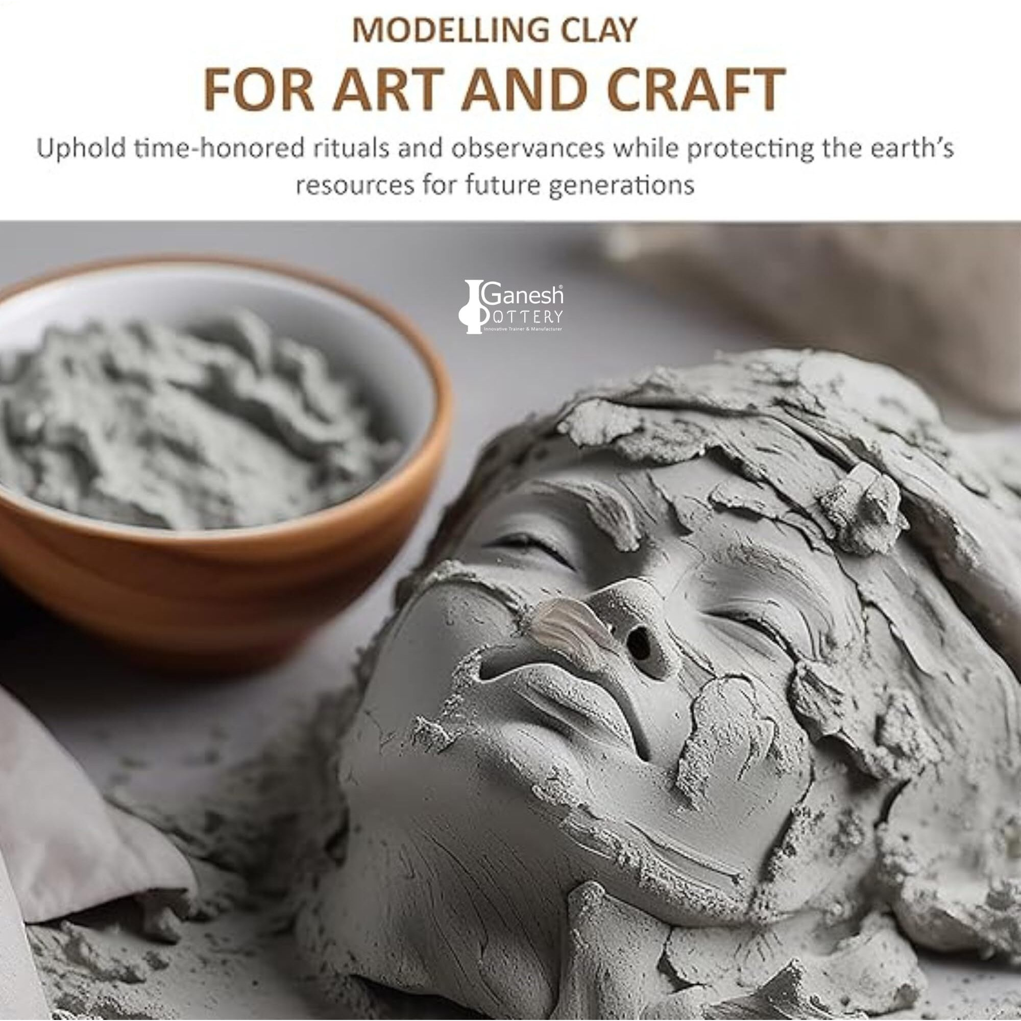 Ganesh Pottery Premium Diy Shadu Mati Clay For Ganesha Idol Making, Sculpting, Modelling, Eco-Friendly Air Dry Clay For Children & Professional Artist For Any Project 1Kg