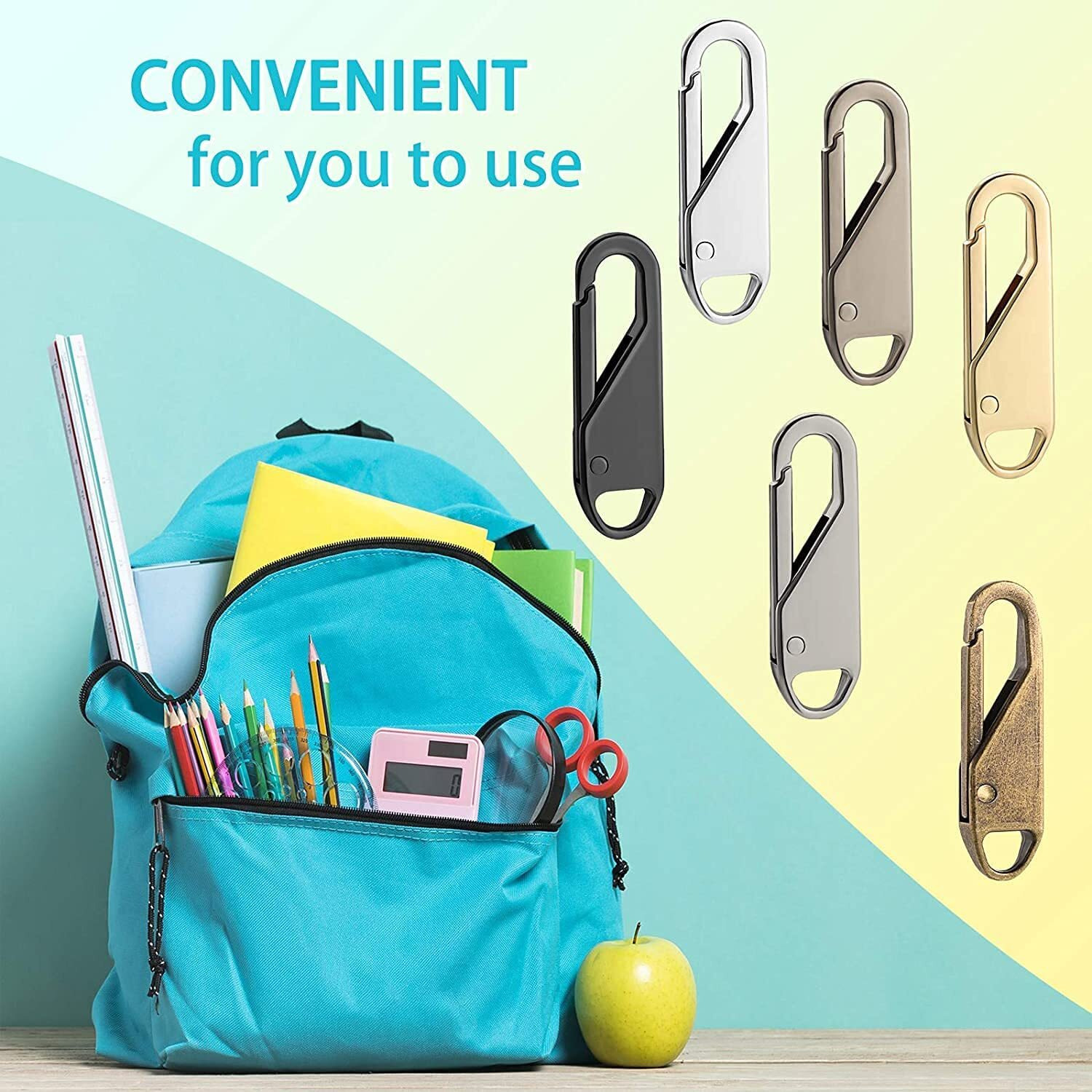 Khedu Fab 6 Pieces Detachable Zipper Pull Tabs For Luggage, Clothing, Jackets, Backpacks, Boots, Purse, Coat (Multi-Color Replacement Zippers)