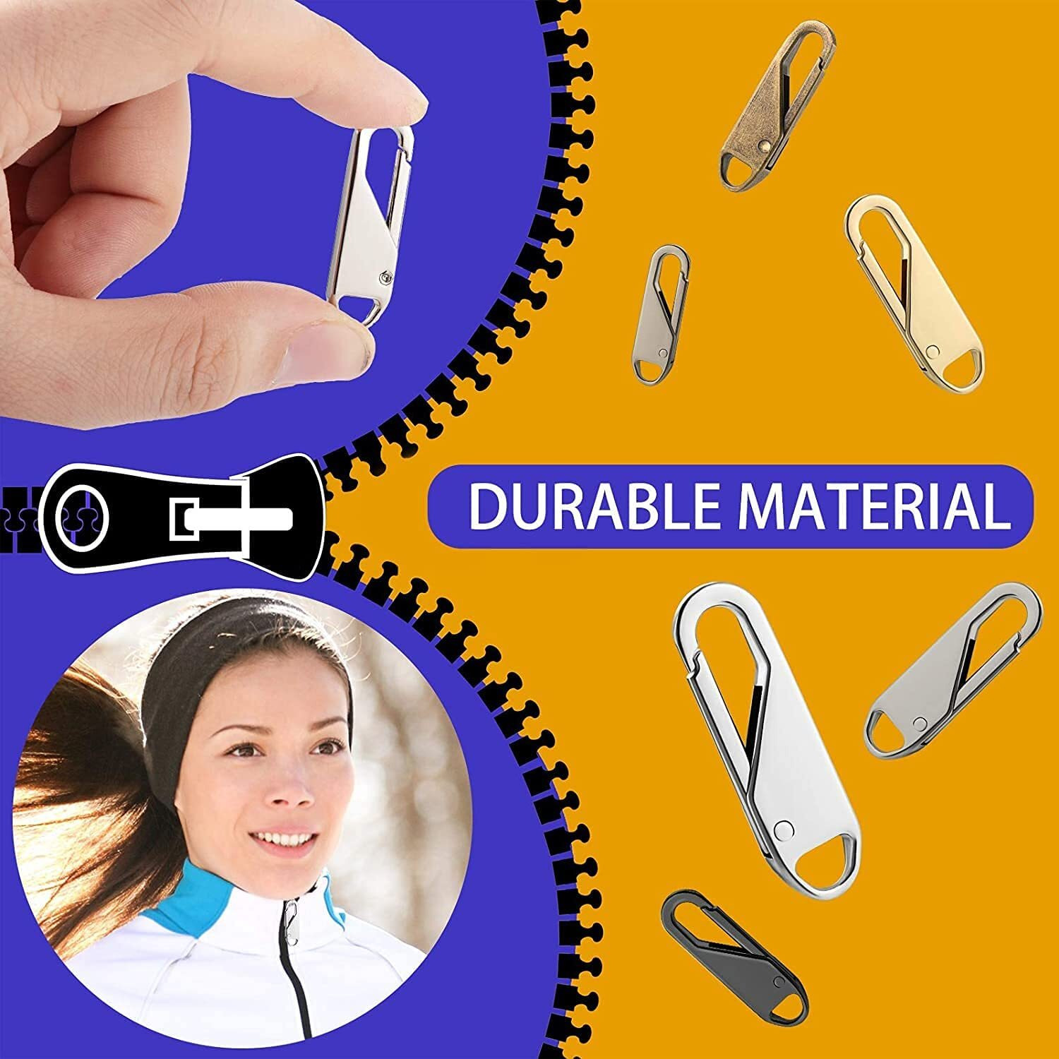Khedu Fab 6 Pieces Detachable Zipper Pull Tabs For Luggage, Clothing, Jackets, Backpacks, Boots, Purse, Coat (Multi-Color Replacement Zippers)