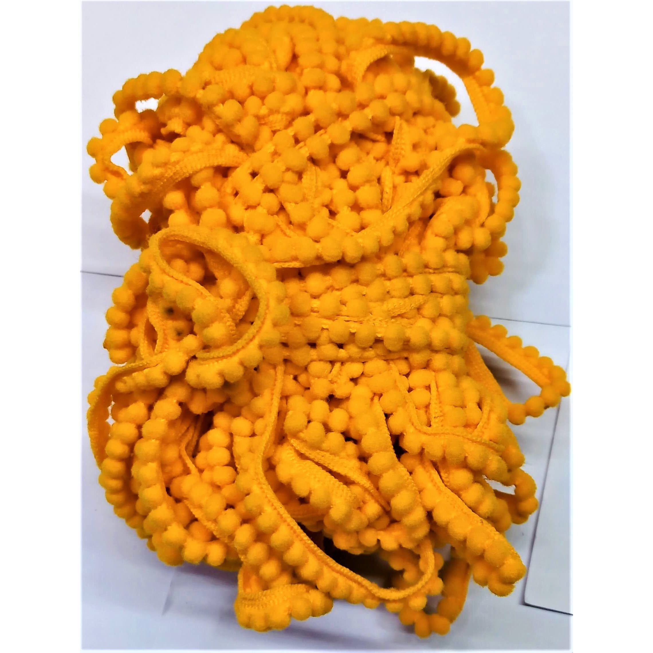 Omx Cotton Pom Pom Lace Trim For Borders, Craft And Decorations 25 Meters (Mustard Yellow)