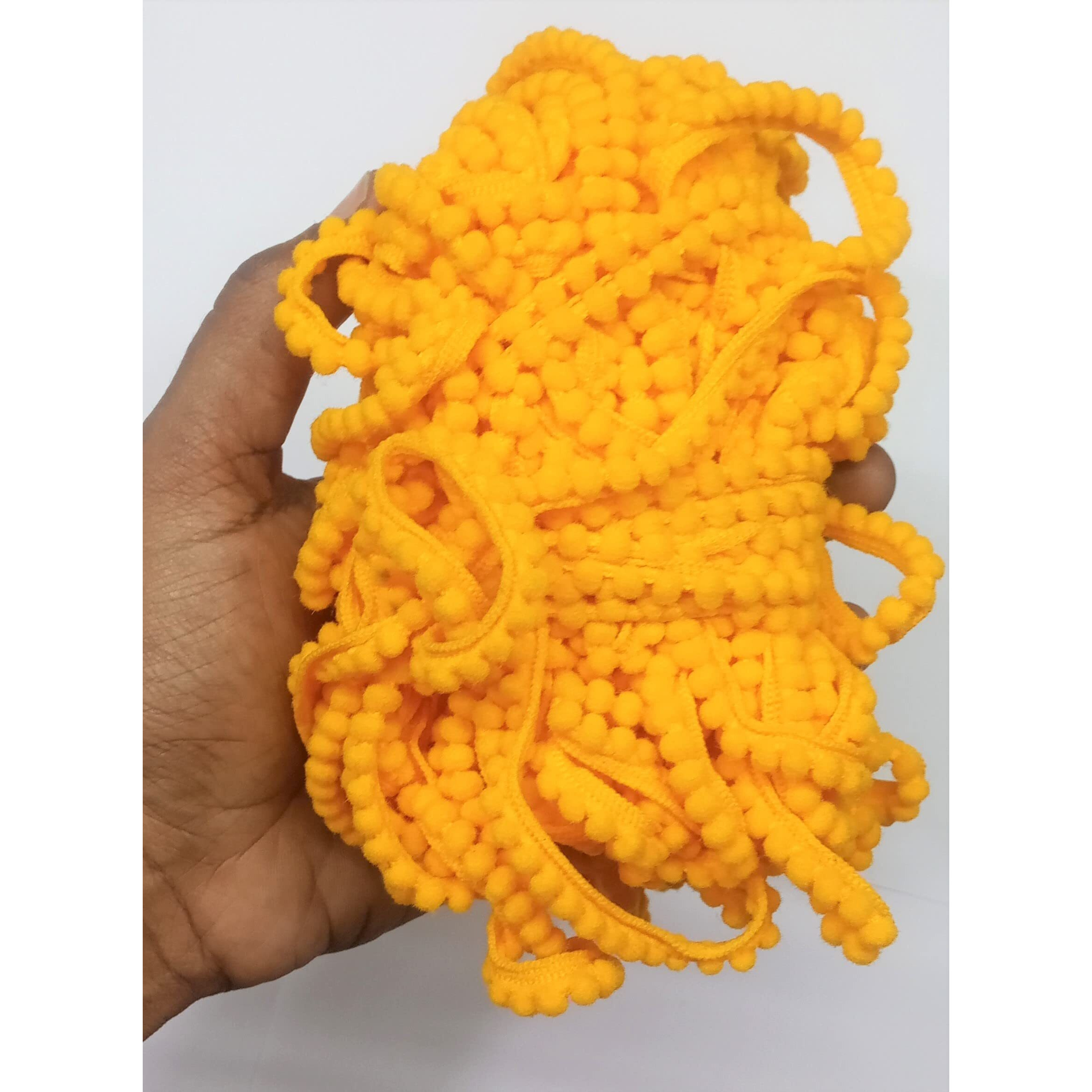 Omx Cotton Pom Pom Lace Trim For Borders, Craft And Decorations 25 Meters (Mustard Yellow)