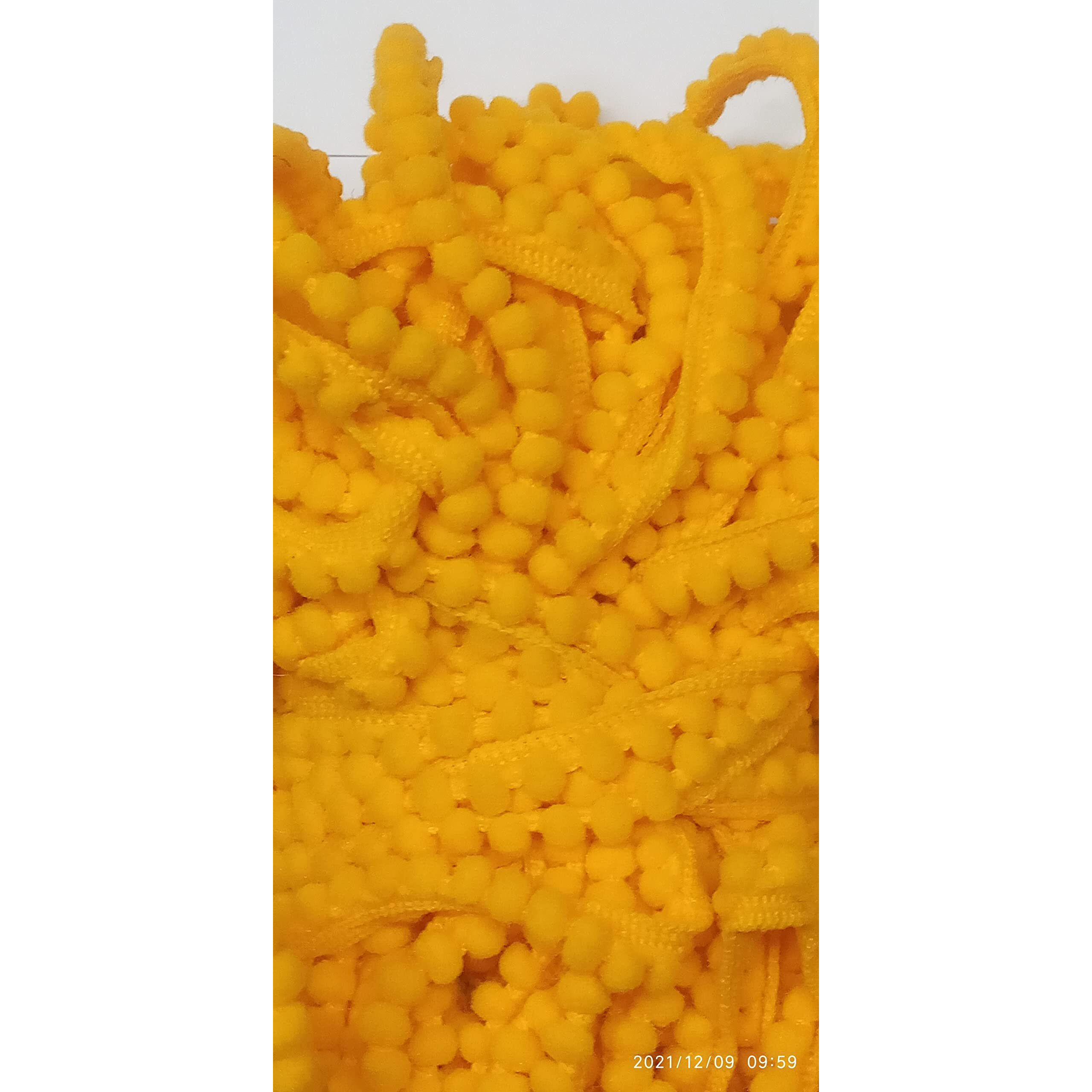 Omx Cotton Pom Pom Lace Trim For Borders, Craft And Decorations 25 Meters (Mustard Yellow)