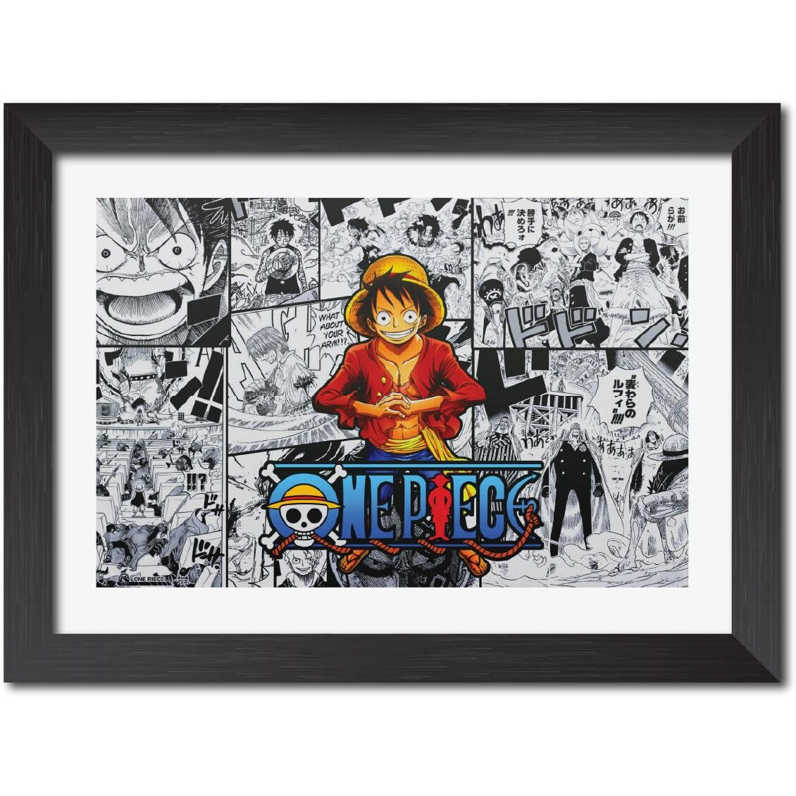Tenorarts Luffy Poster One Piece Anime Laminated Poster Framed Paintings With Matt Finish Black Frame (12Inches X 9Inches)