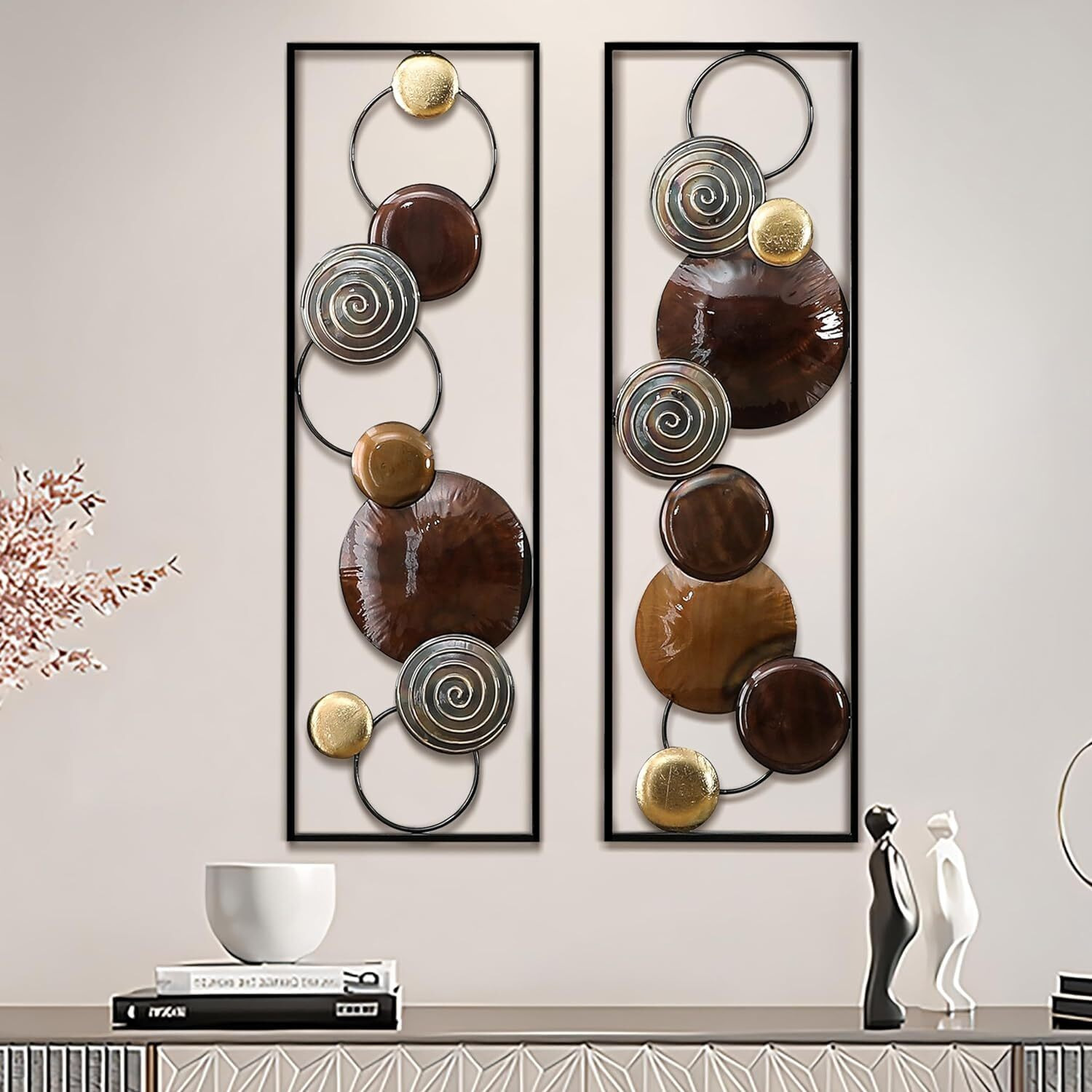 Pedex Modern Metal Wall Art Hanging Decoration Big Frame For Home, Multicolor Leaves Wall Sculpture For Living Room, Bedroom, Dining Room, Study Room (12X36 Inch)