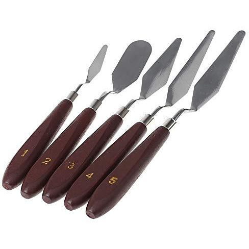 Artbee 5Pcs Palette Knife Painting Stainless Steel Scraper Spatula Wood Handle Art Supplies For Artist Canvas Oil Paint Color Mixing