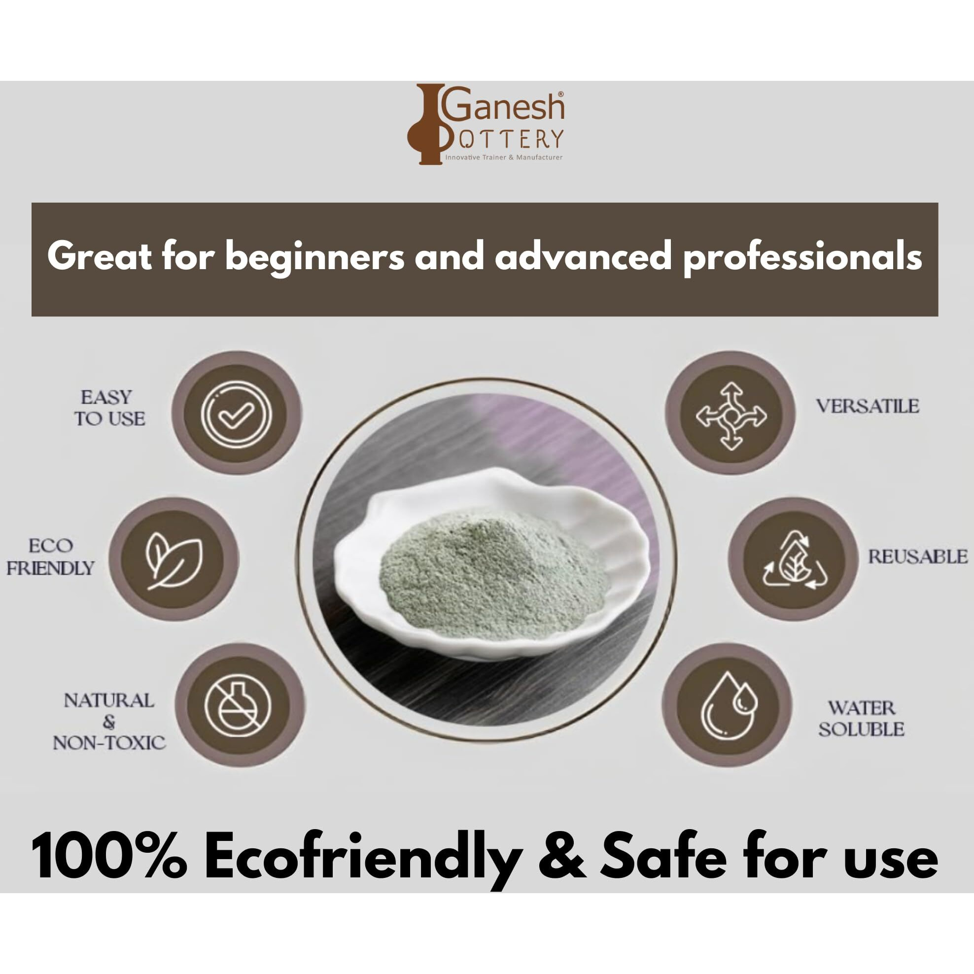 Ganesh Pottery Premium Diy Shadu Mati/Clay Powder Ready To Use For Home Made Organic Eco-Friendly Ganesha Making| Nontoxic Natural Soft For Kids Adults Sculpture And Modeling At School 1Kg