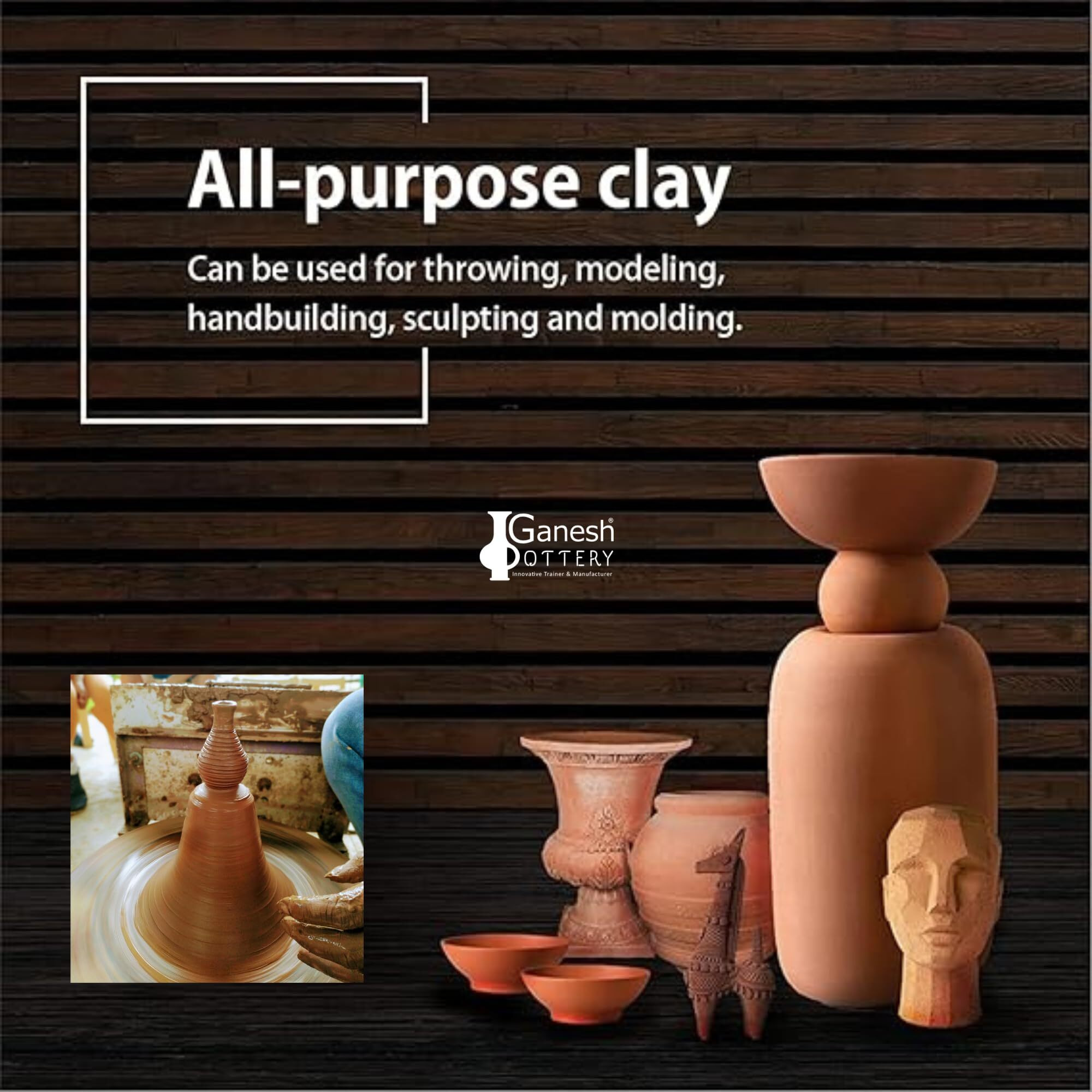 Ganesh Pottery Premium Earthen Terracotta Clay Dough Ready To Use For Home Made Organic Eco-Friendly Ganesha Making| Nontoxic Natural For Kids Adults Sculpture & Modeling At School (500Gm, Brown)