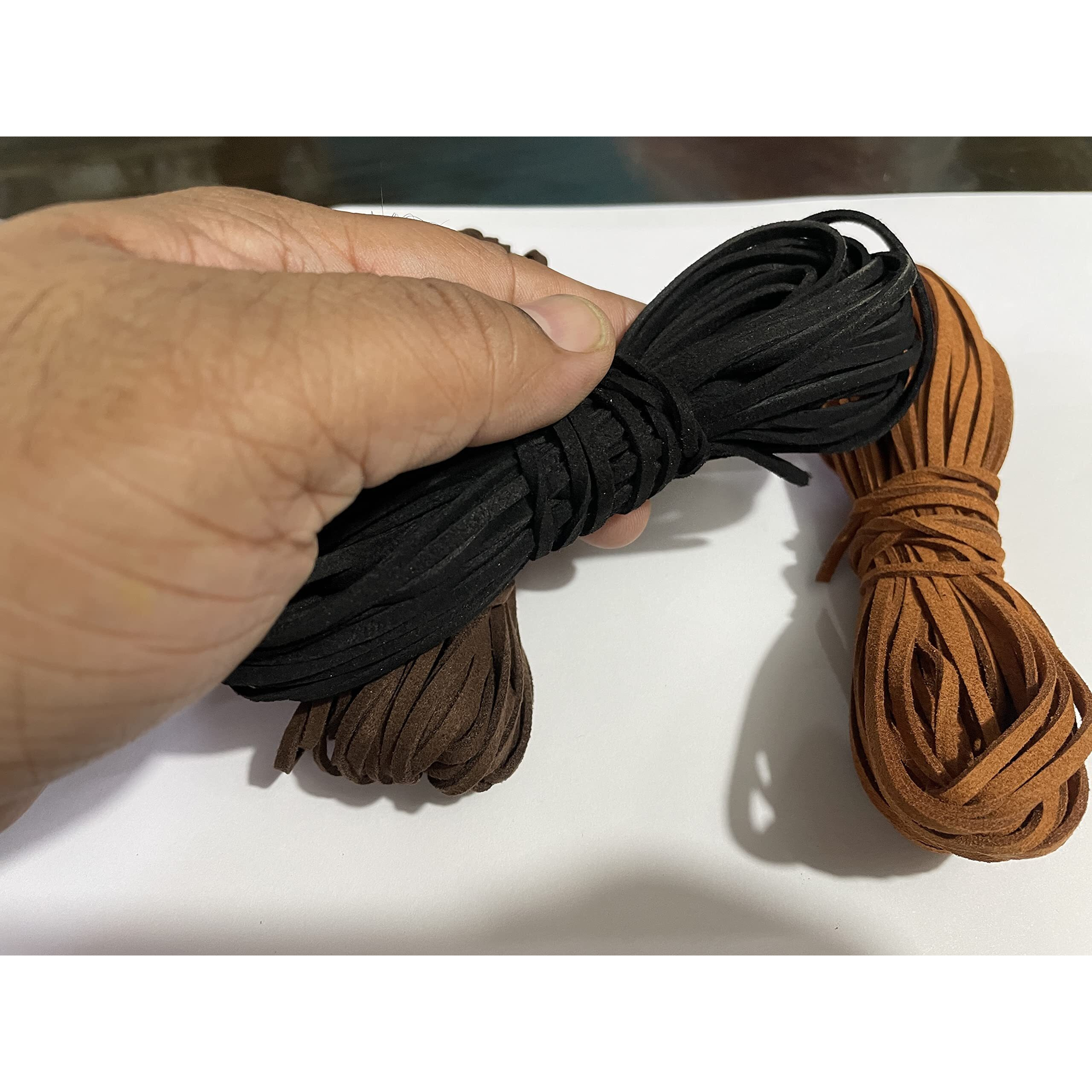 Omx Flat Leather Lace Beading Thread Faux Suede Cord String | Diy Beading Jewellery Making Arts Crafts (5Mtr Each Colour - Total 15 Mtr, Dark Coffee, Black, Light Brown)