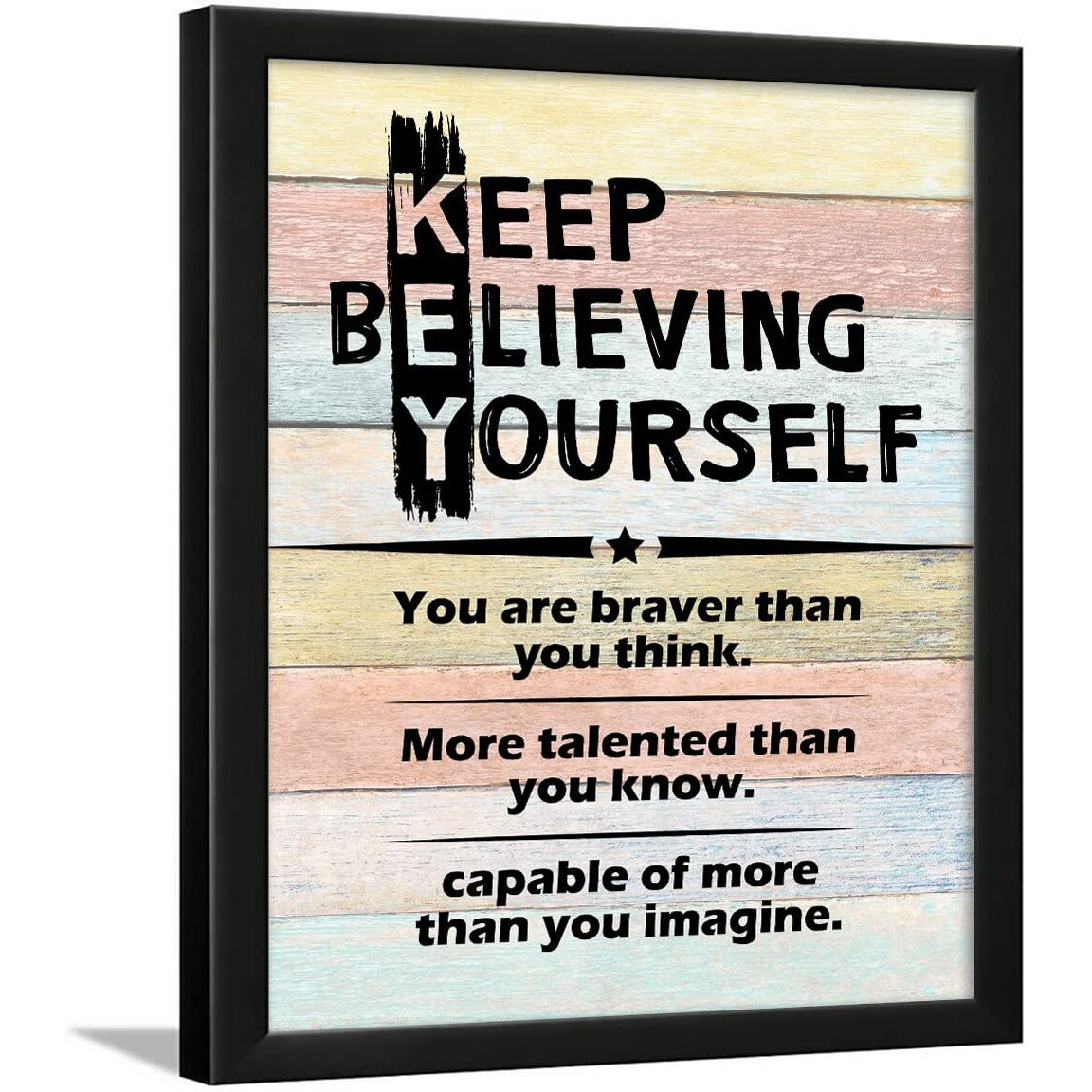 Chaka Chaundh Engineered Wood-Inspirational Framed Posters Motivational Quotes Wall Frames -Photos With Quotes-(14 X 11 Inches)(Keep Believing Yourself-Multicolor)